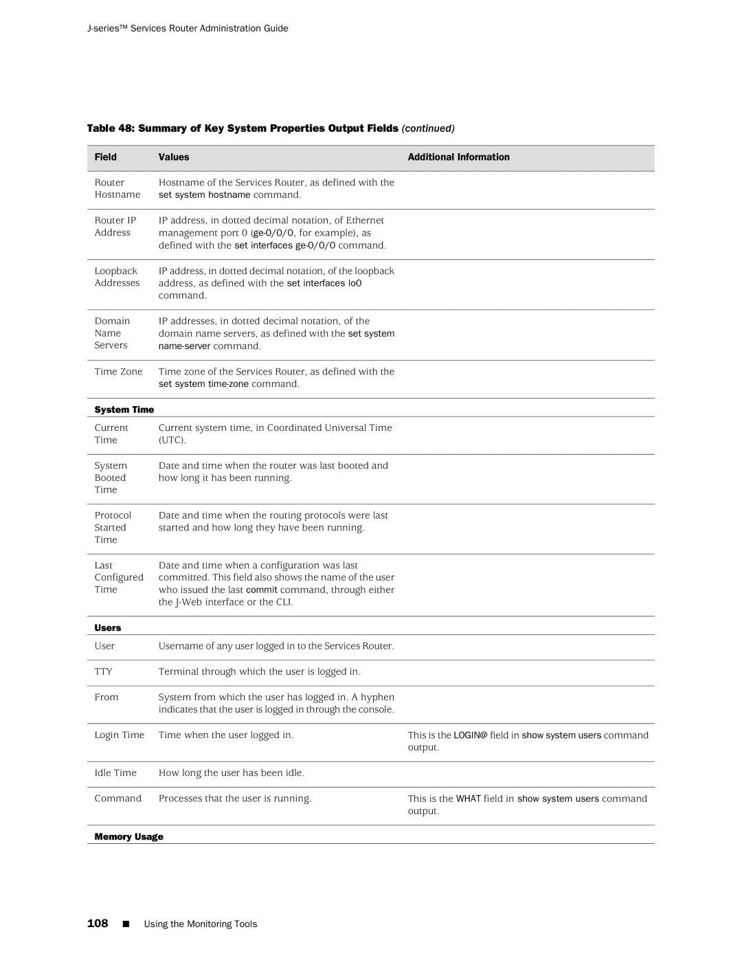 Juniper Networks J-Series manual Set system hostname command, Name-server command, Set system time-zone command, Users 