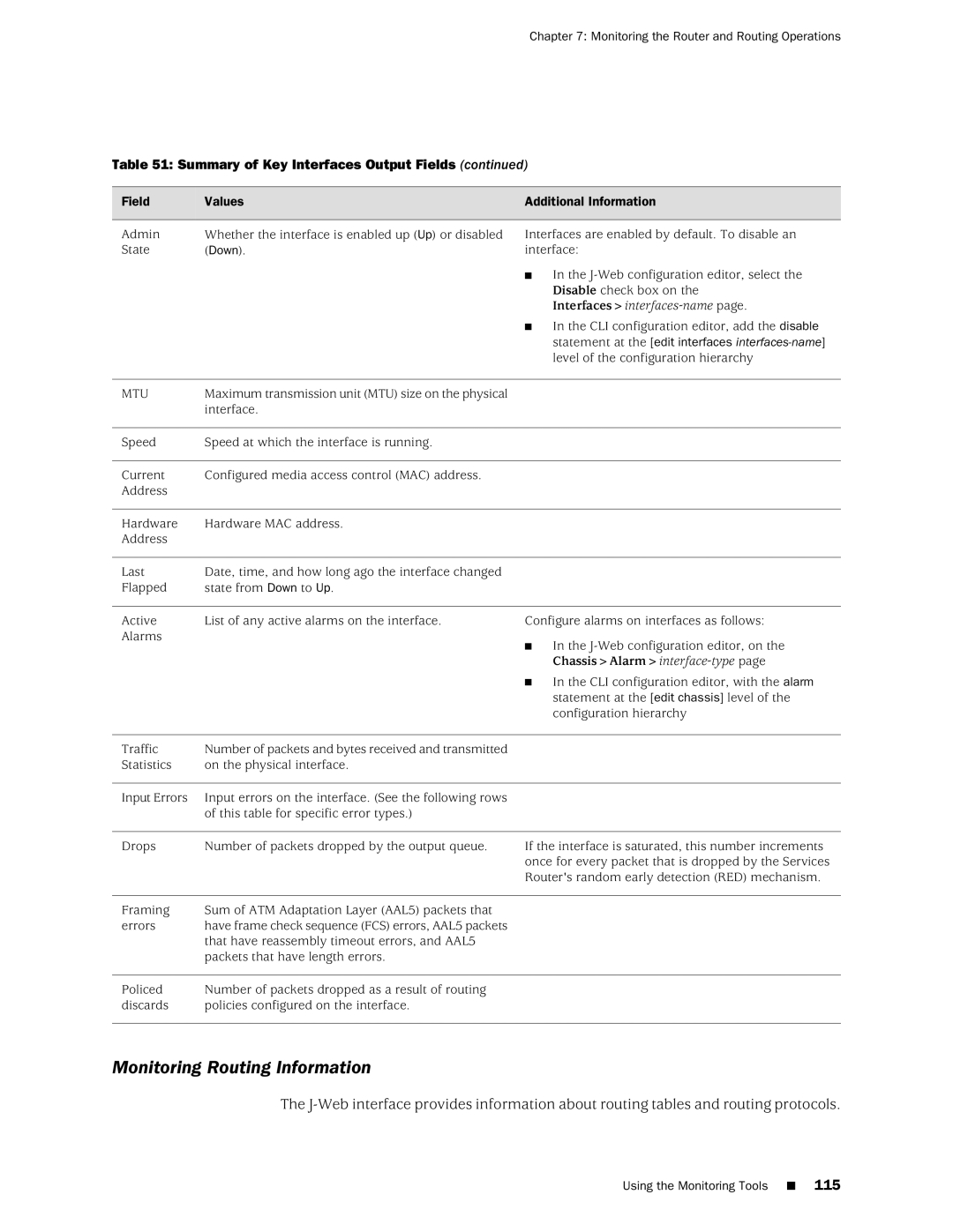 Juniper Networks J-Series manual Monitoring Routing Information, Mtu 