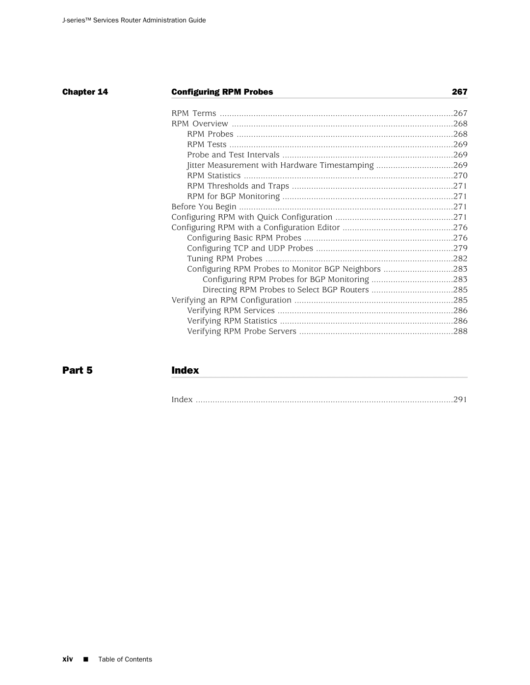 Juniper Networks J-Series manual Part Index 