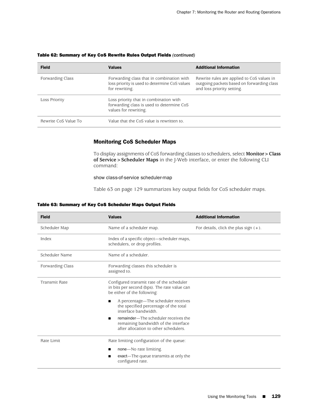 Juniper Networks J-Series manual Monitoring CoS Scheduler Maps, Show class-of-service scheduler-map 