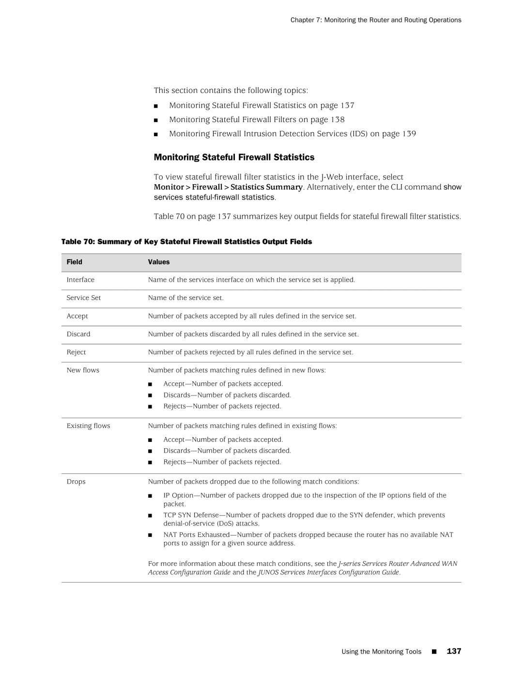 Juniper Networks J-Series manual Monitoring Stateful Firewall Statistics 