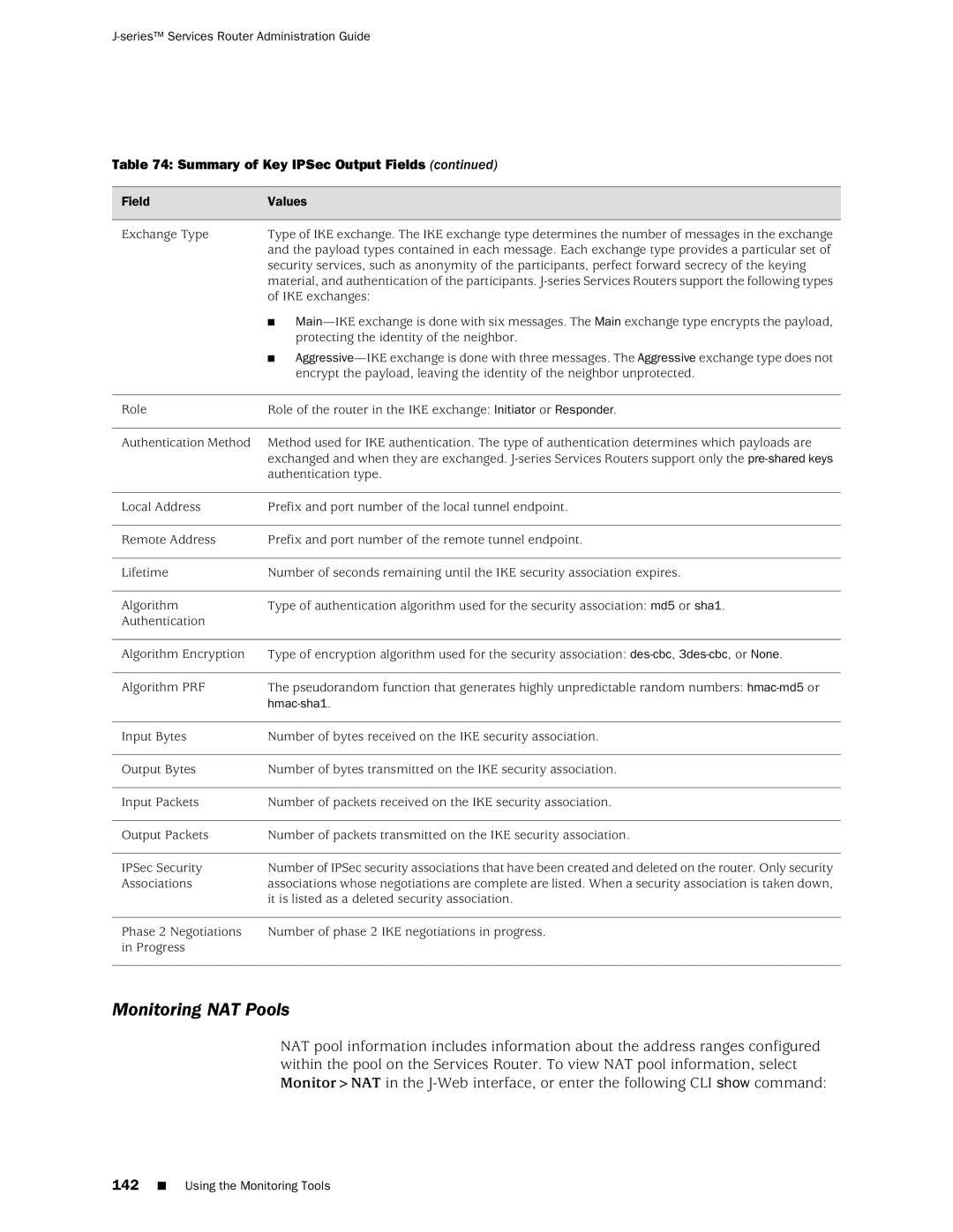 Juniper Networks J-Series manual Monitoring NAT Pools, Hmac-sha1 