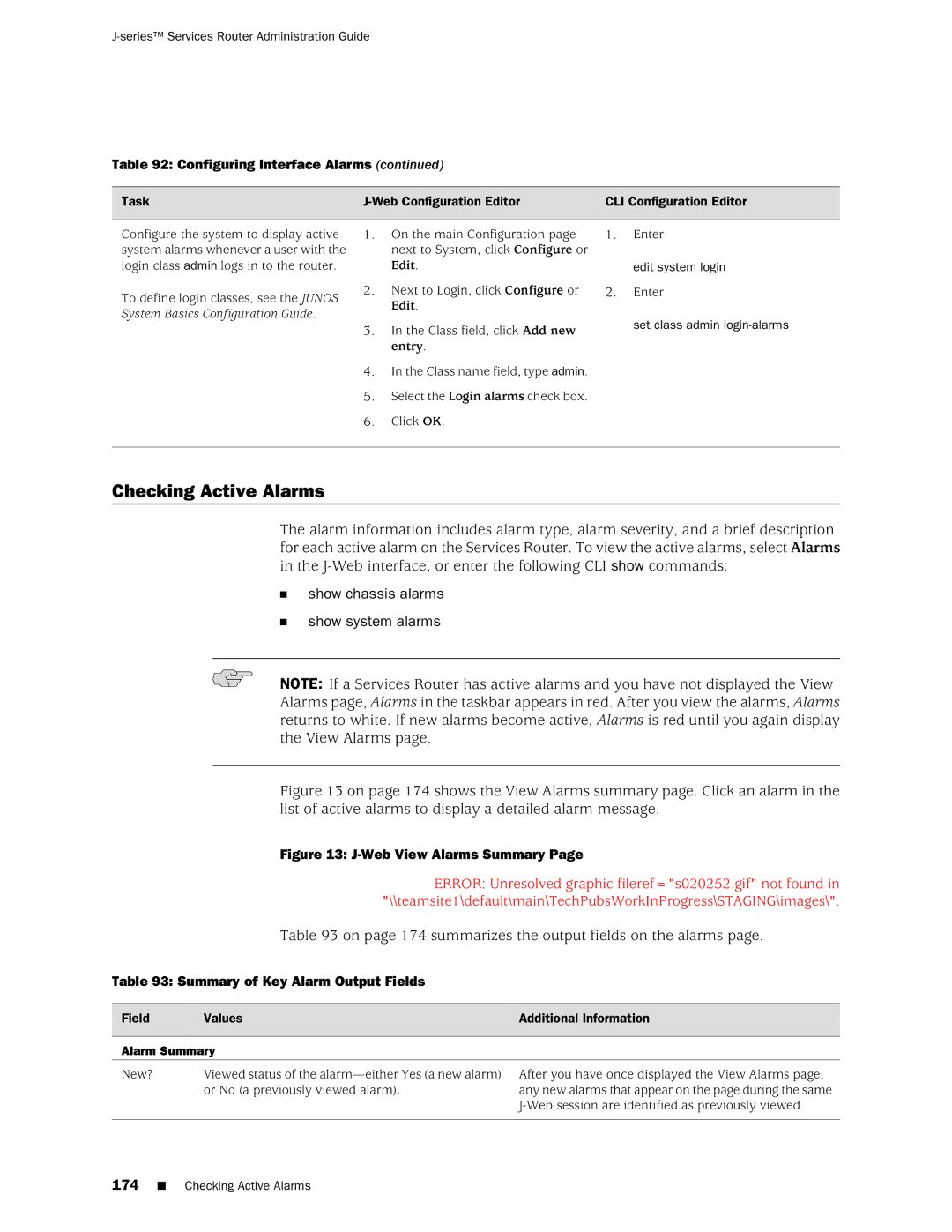 Juniper Networks J-Series manual Checking Active Alarms, Show chassis alarms Show system alarms 