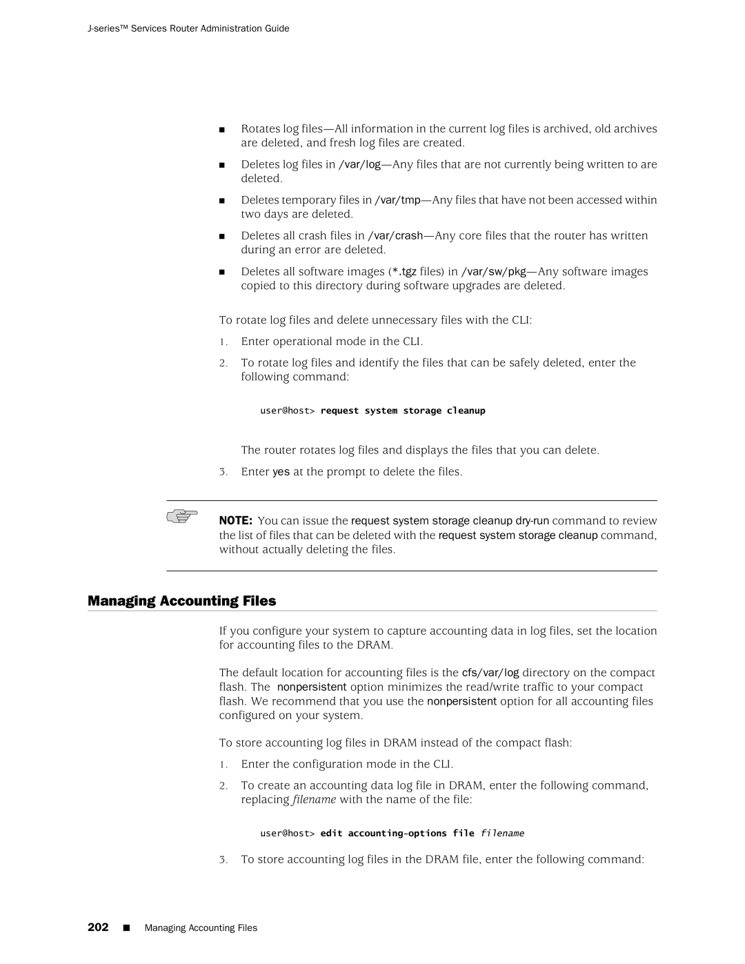 Juniper Networks J-Series manual Managing Accounting Files 