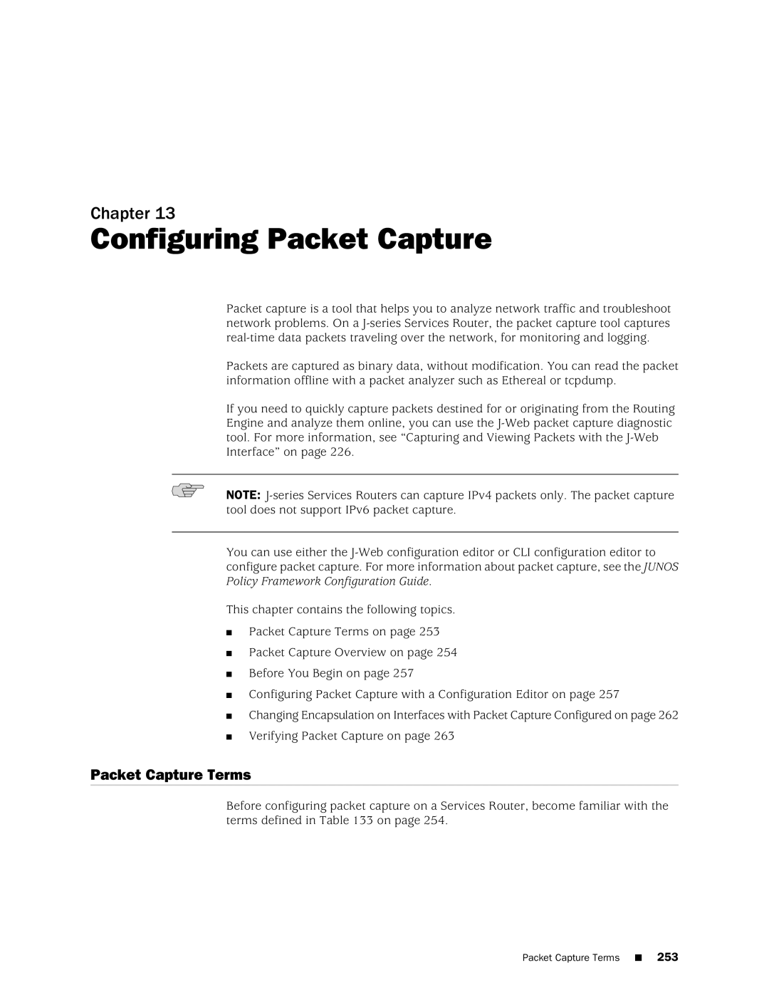 Juniper Networks J-Series manual Configuring Packet Capture, Packet Capture Terms 