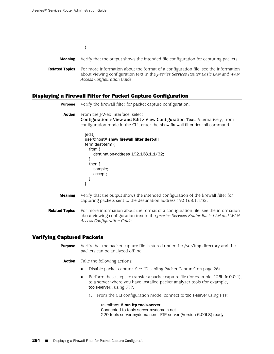 Juniper Networks J-Series manual Verifying Captured Packets 