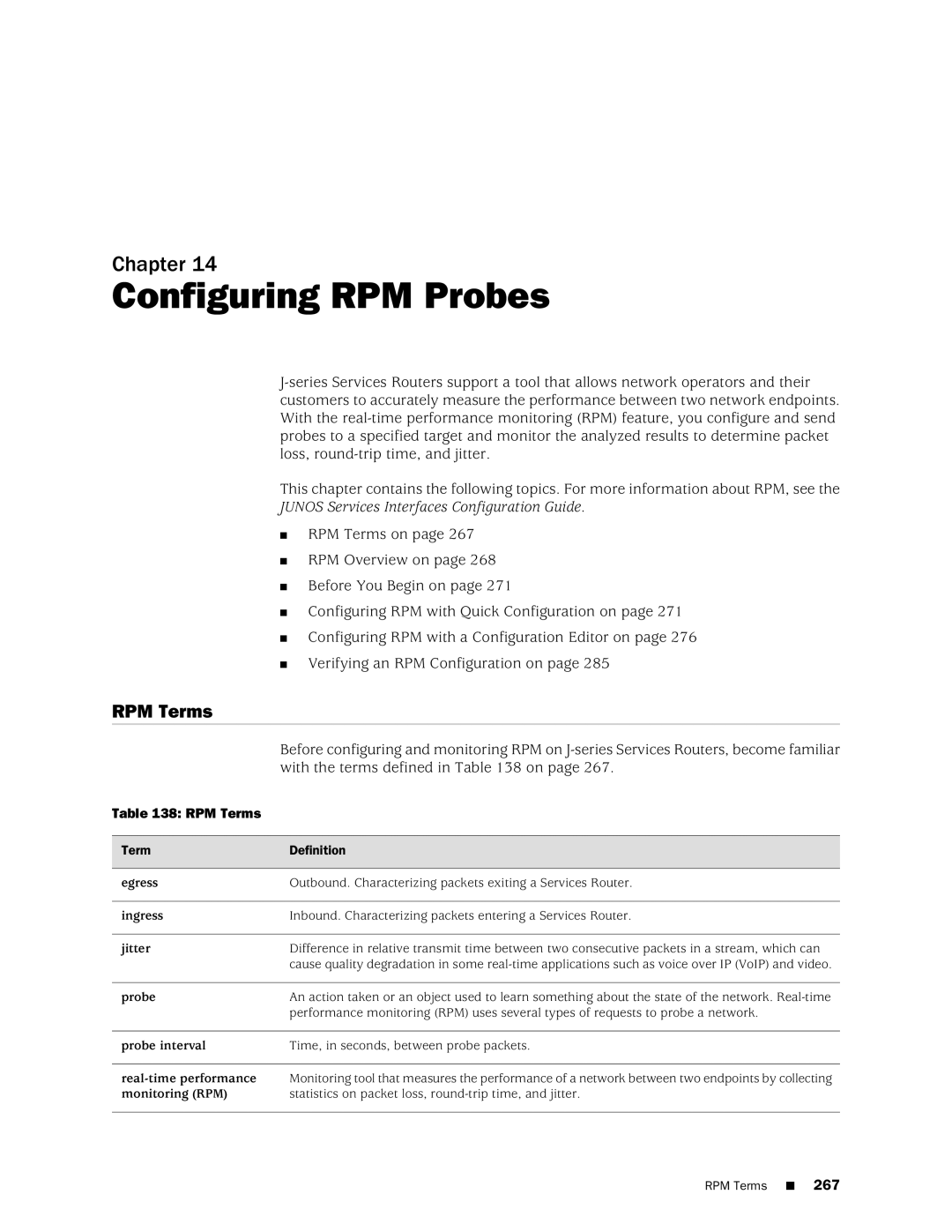 Juniper Networks J-Series manual Configuring RPM Probes, RPM Terms 