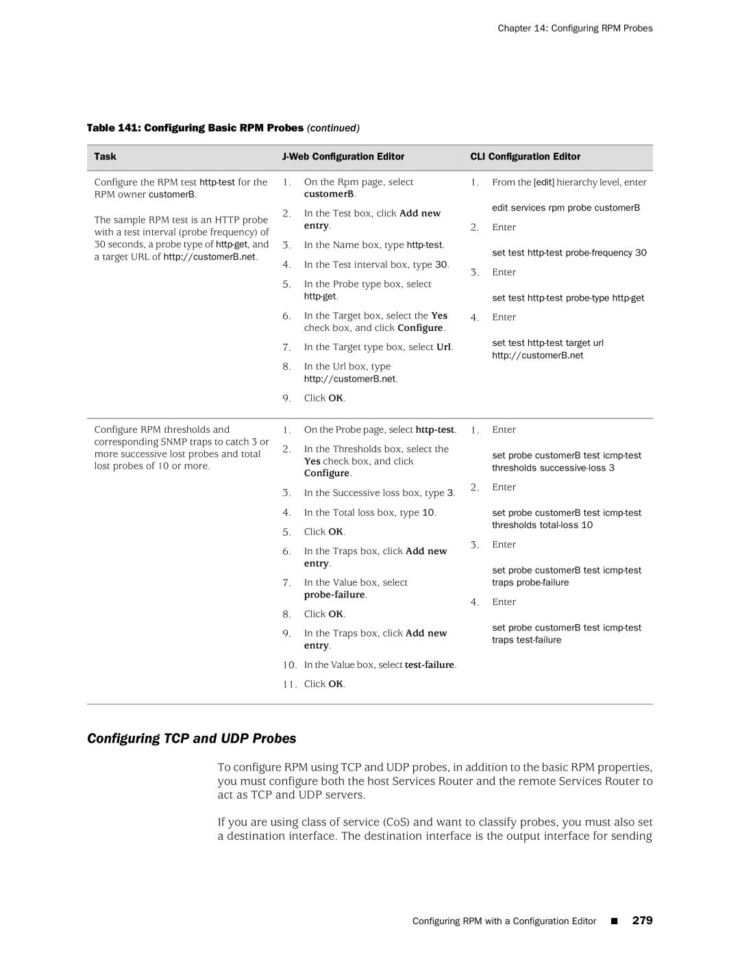 Juniper Networks J-Series manual Configuring TCP and UDP Probes 