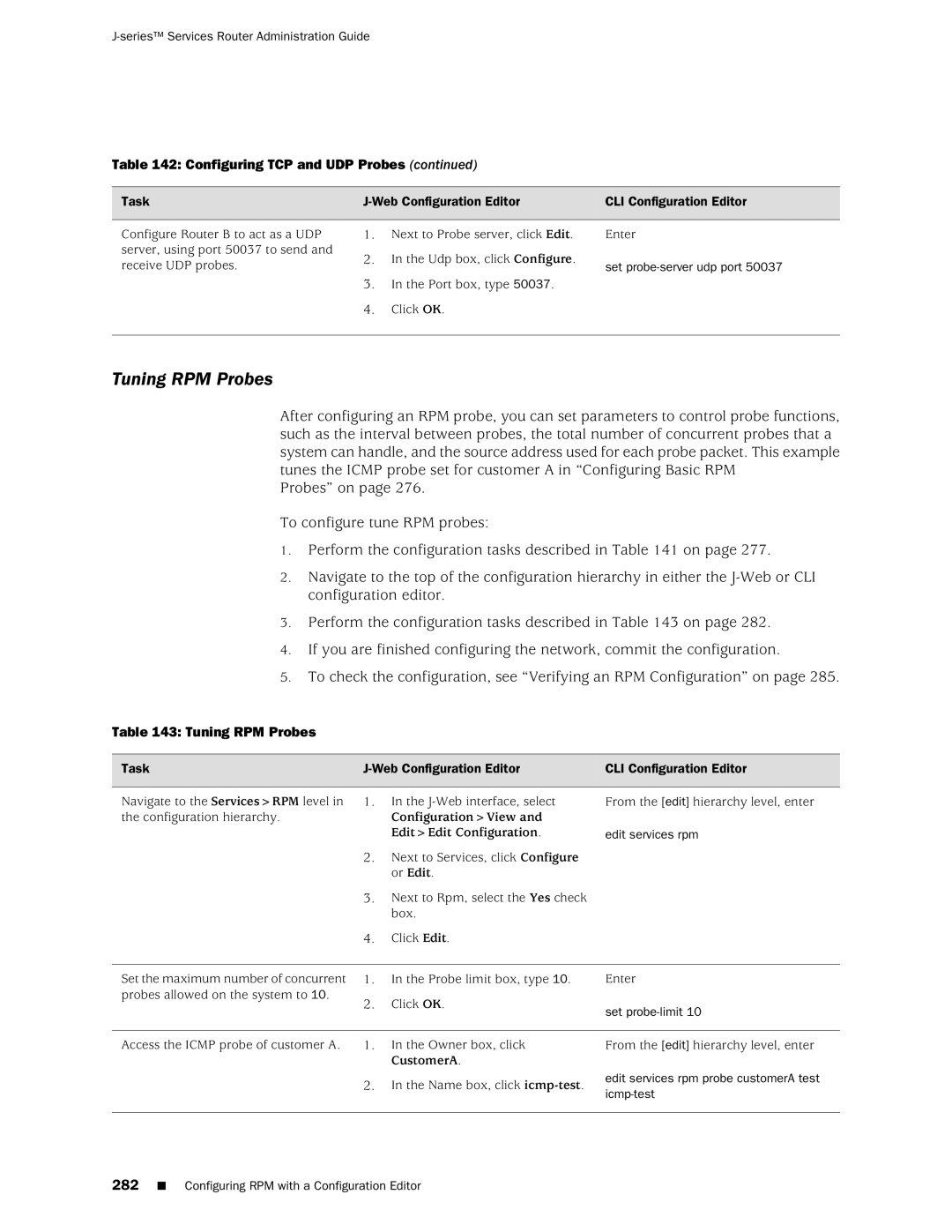 Juniper Networks J-Series manual Tuning RPM Probes, CustomerA, Set probe-limit 