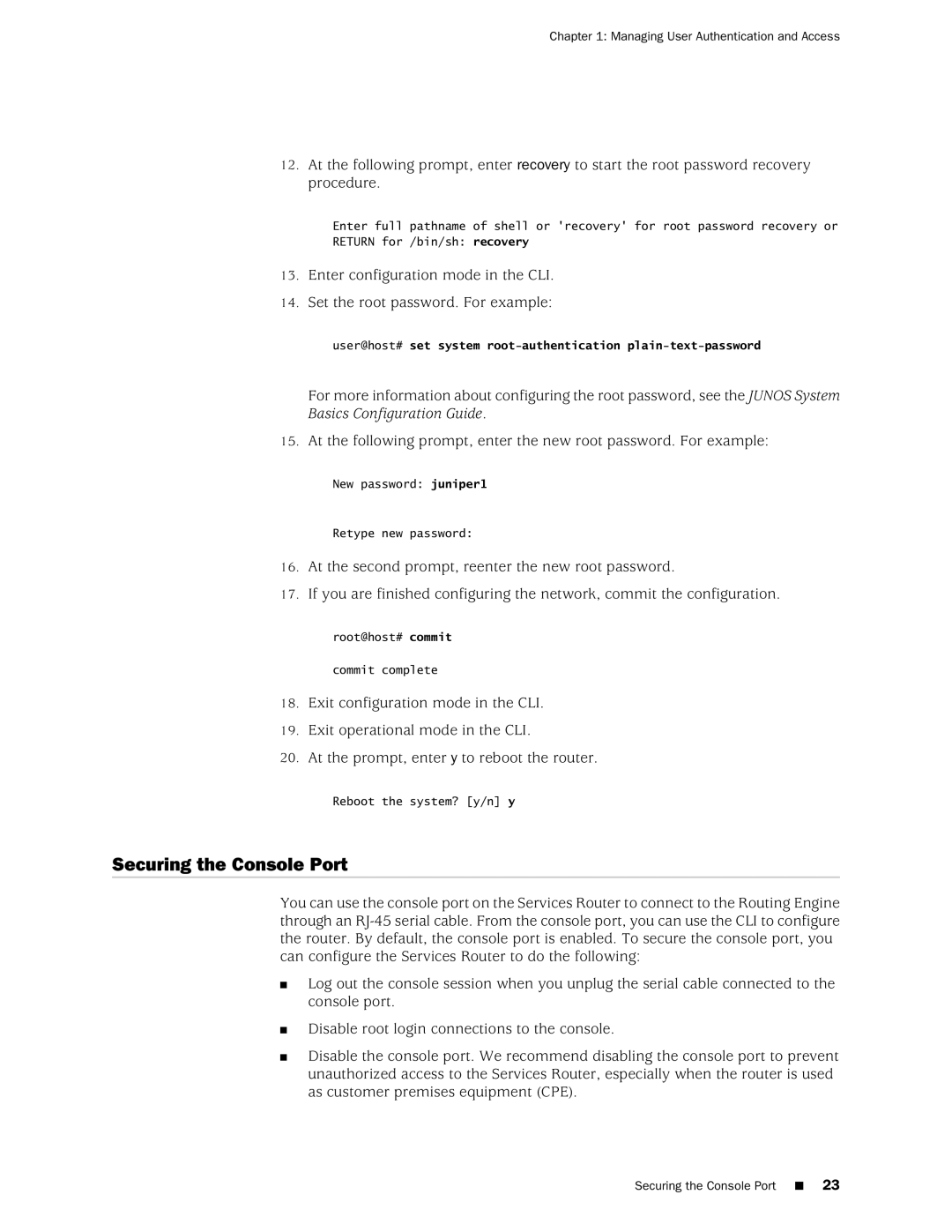 Juniper Networks J-Series manual Securing the Console Port 