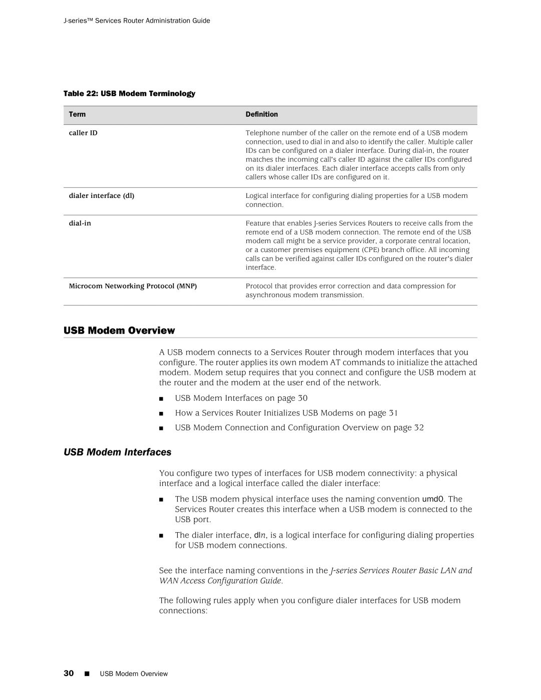 Juniper Networks J-Series manual USB Modem Overview, USB Modem Interfaces, USB Modem Terminology 