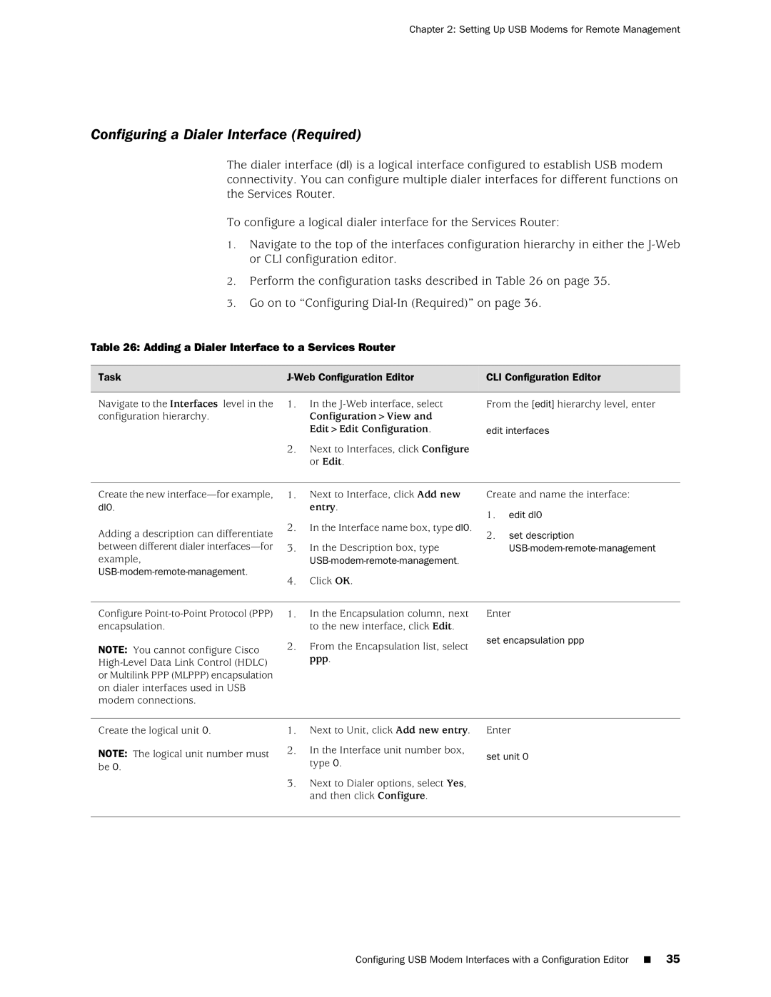 Juniper Networks J-Series manual Configuring a Dialer Interface Required, Adding a Dialer Interface to a Services Router 