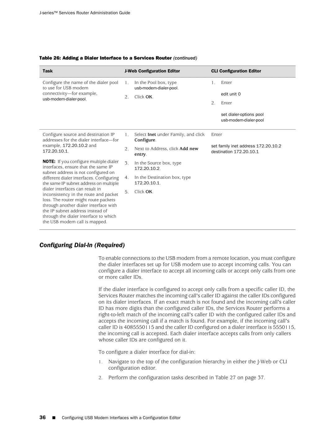 Juniper Networks J-Series manual Configuring Dial-In Required, Edit unit, 172.20.10.2, 172.20.10.1 