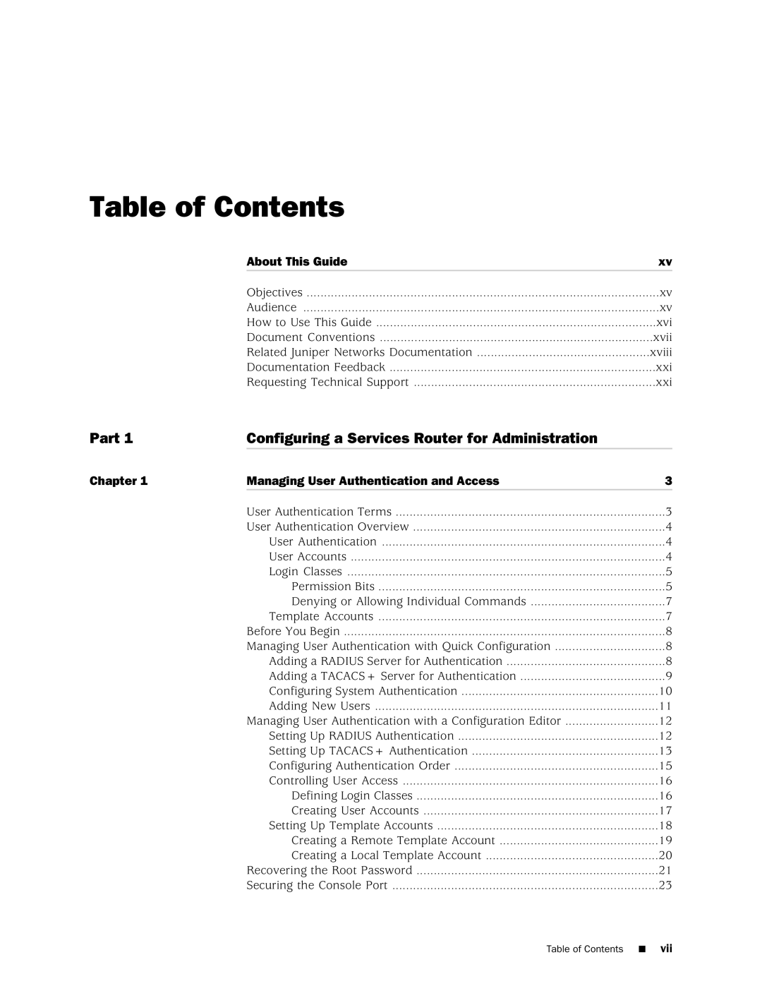 Juniper Networks J-Series manual Table of Contents 