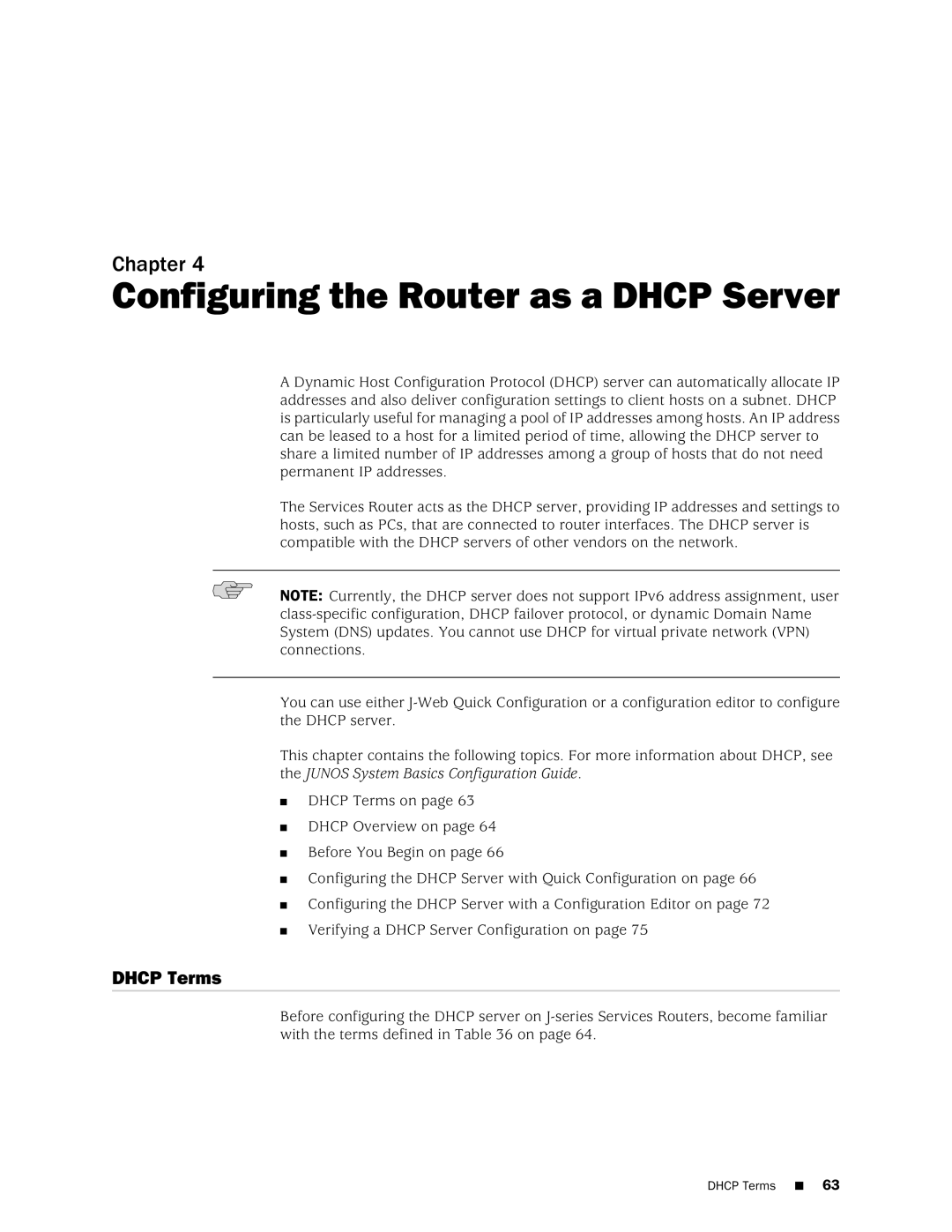 Juniper Networks J-Series manual Configuring the Router as a Dhcp Server, Dhcp Terms 