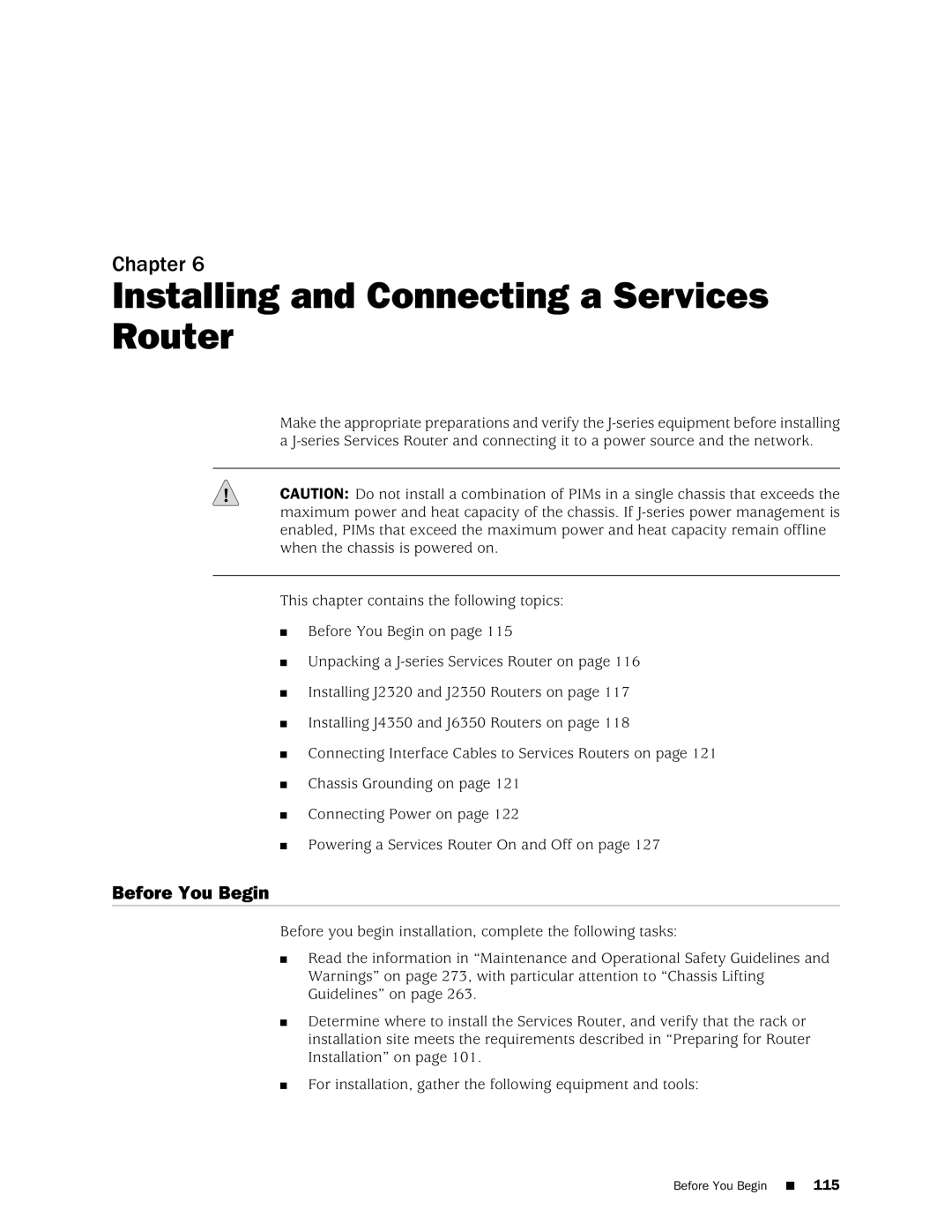 Juniper Networks J2320 manual Installing and Connecting a Services Router, Before You Begin 