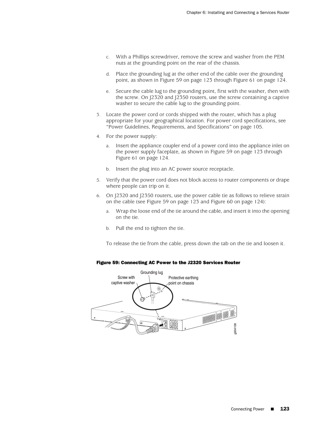 Juniper Networks manual Connecting AC Power to the J2320 Services Router 