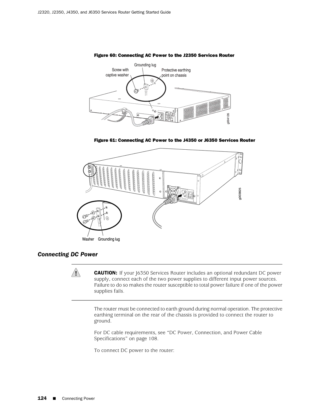 Juniper Networks J2320 manual Connecting DC Power, Connecting AC Power to the J2350 Services Router 