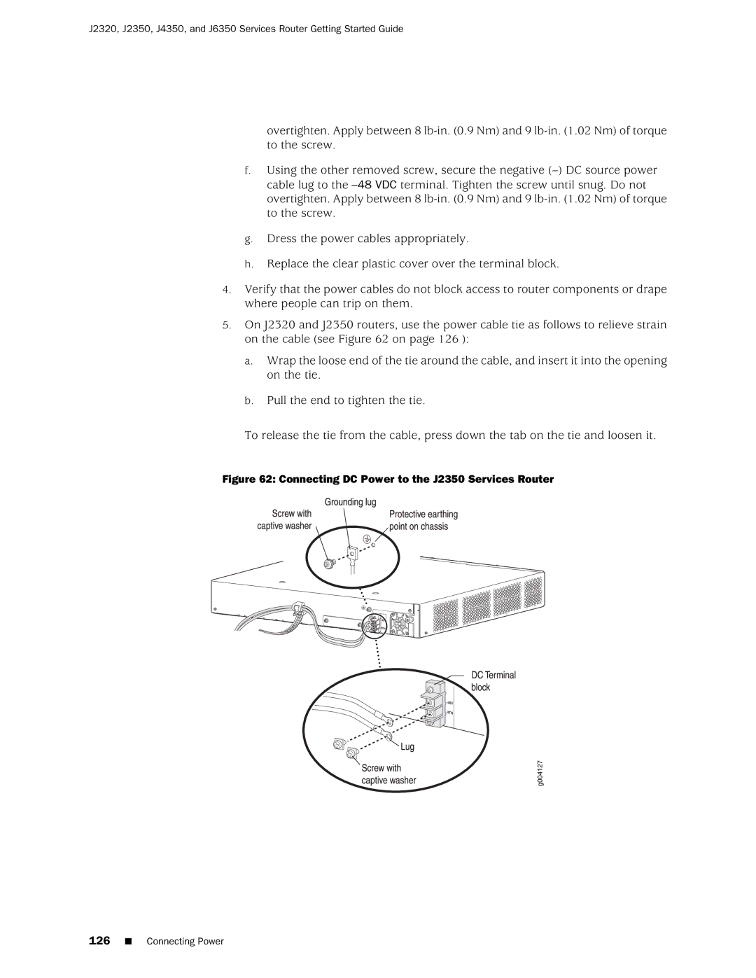 Juniper Networks J2320 manual Connecting DC Power to the J2350 Services Router 