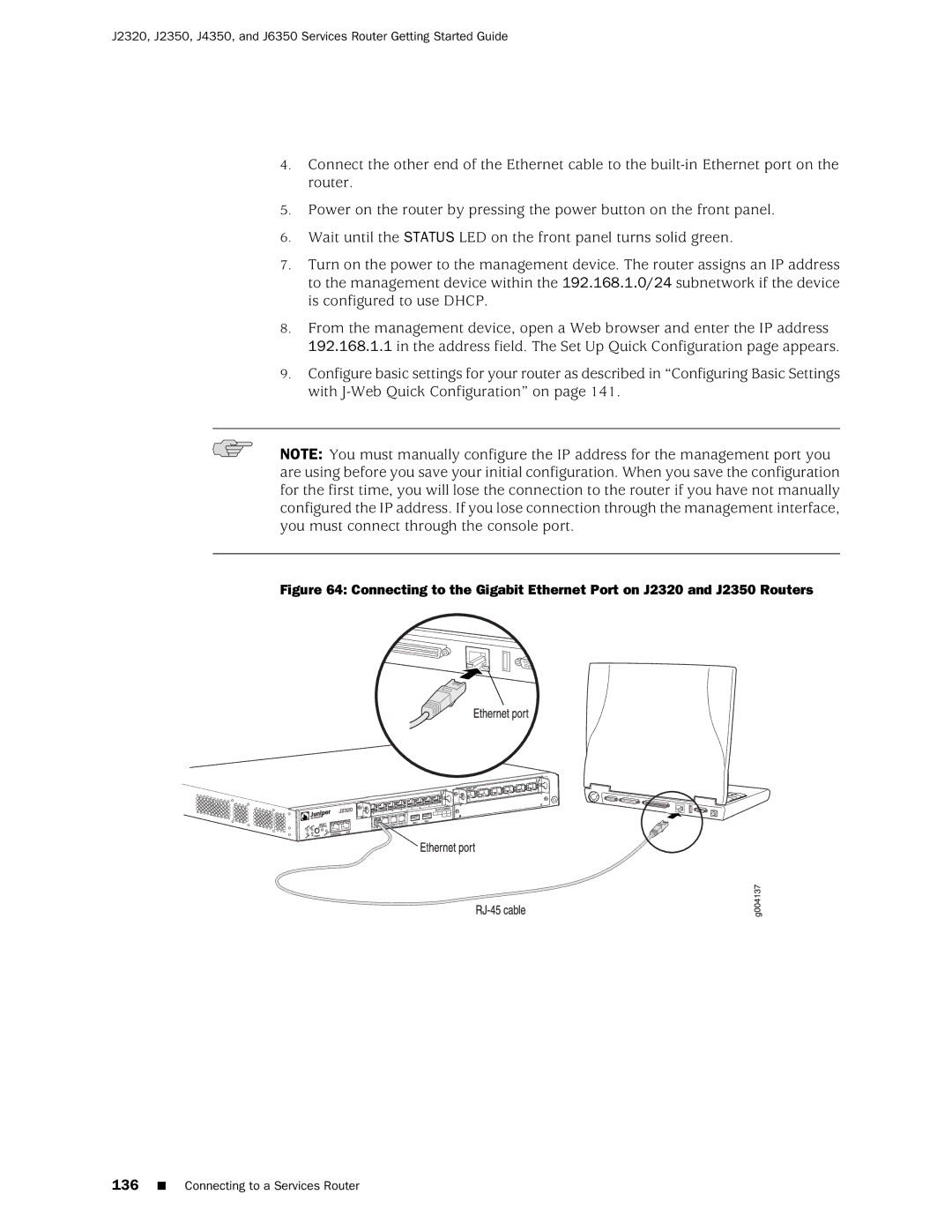 Juniper Networks J2320 manual Connecting to a Services Router 