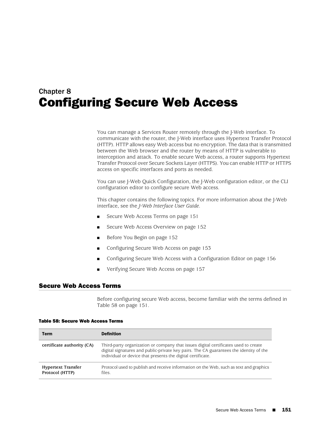 Juniper Networks J2320 manual Configuring Secure Web Access, Secure Web Access Terms 