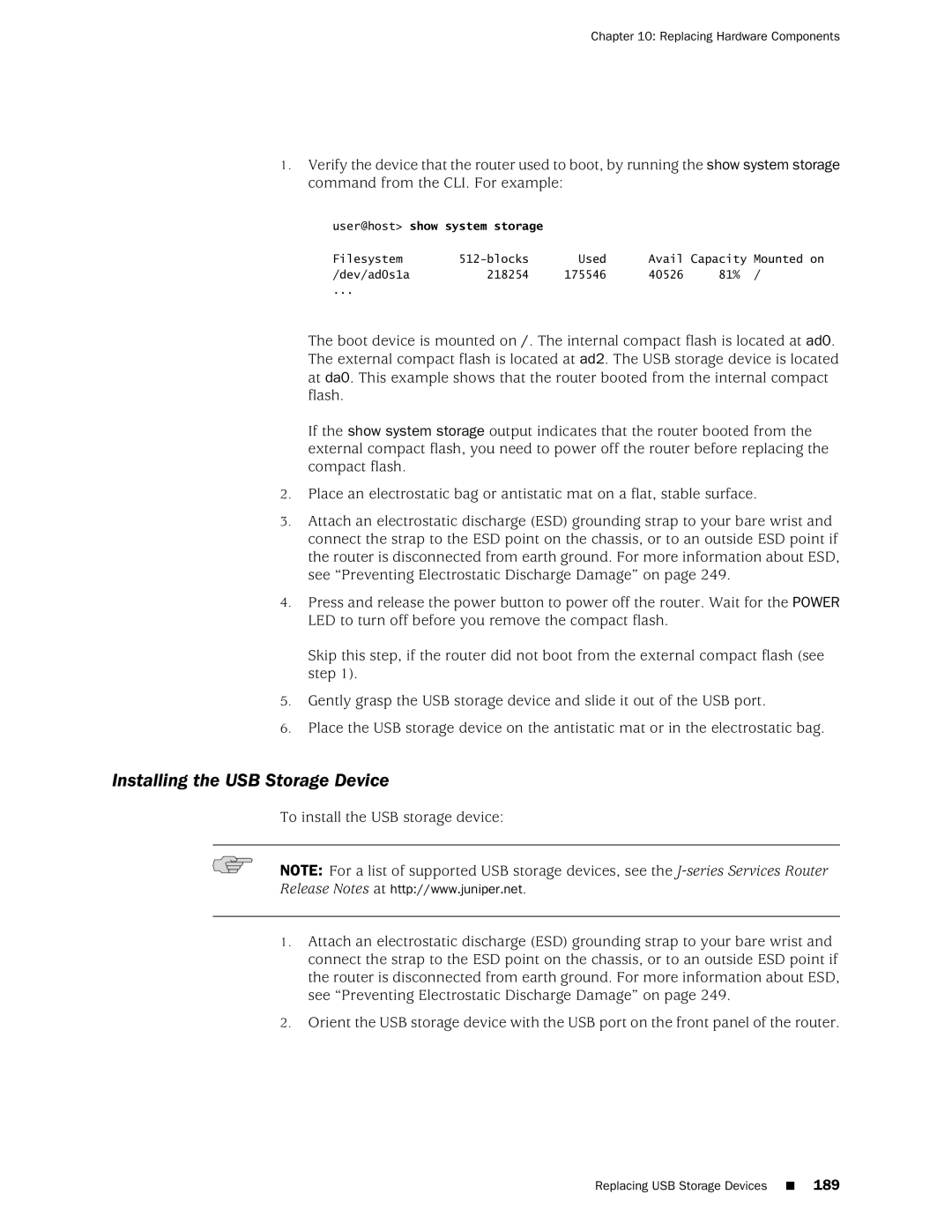 Juniper Networks J2320 manual Installing the USB Storage Device 