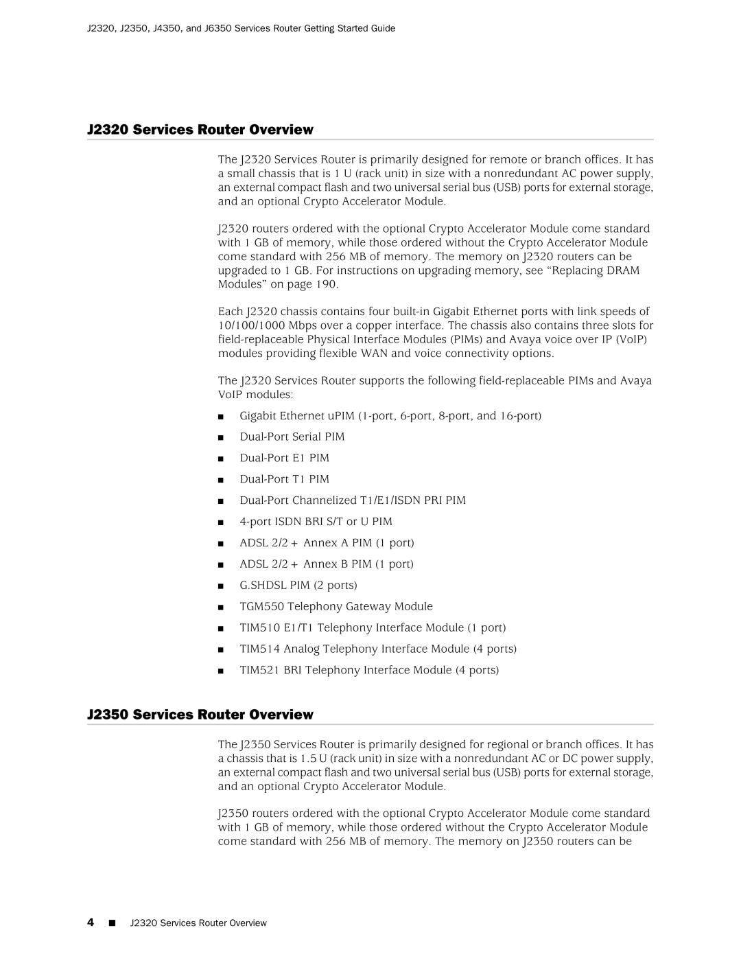 Juniper Networks manual J2320 Services Router Overview, J2350 Services Router Overview 