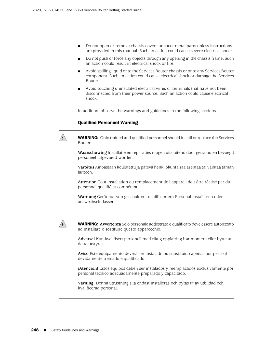 Juniper Networks J2320 manual Qualified Personnel Warning 