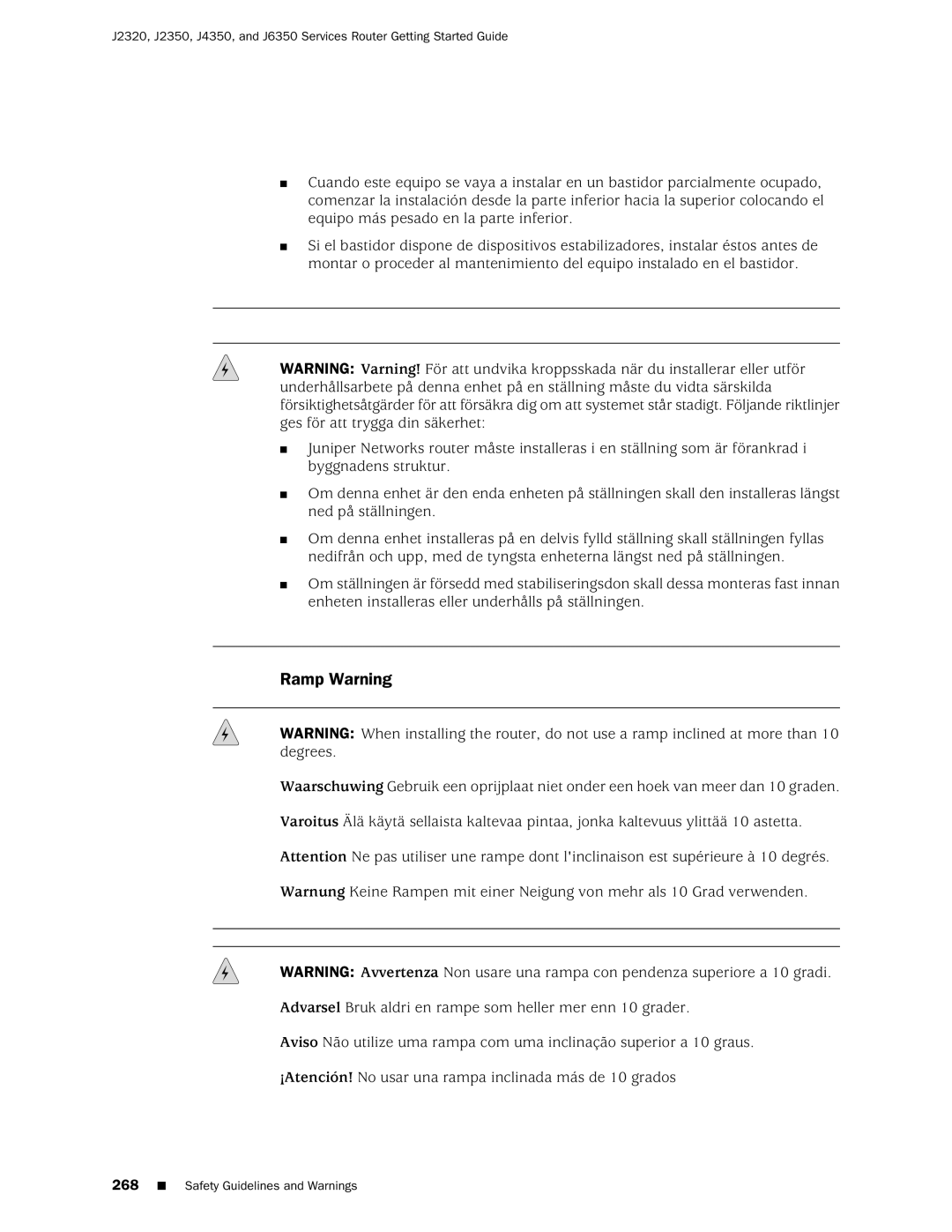 Juniper Networks J2320 manual Ramp Warning 