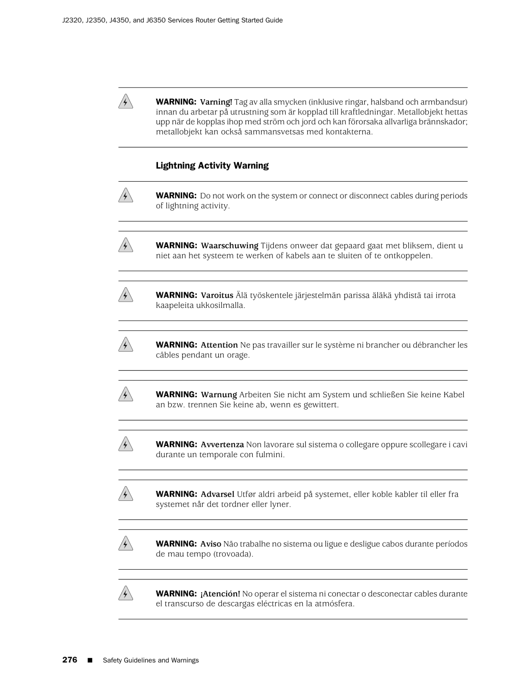 Juniper Networks J2320 manual Lightning Activity Warning 