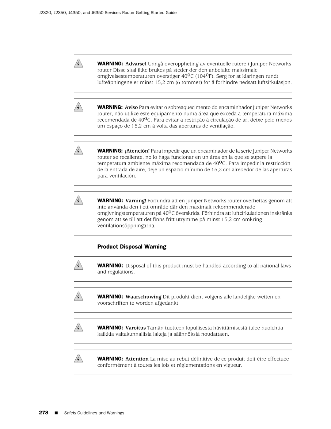 Juniper Networks J2320 manual Product Disposal Warning 