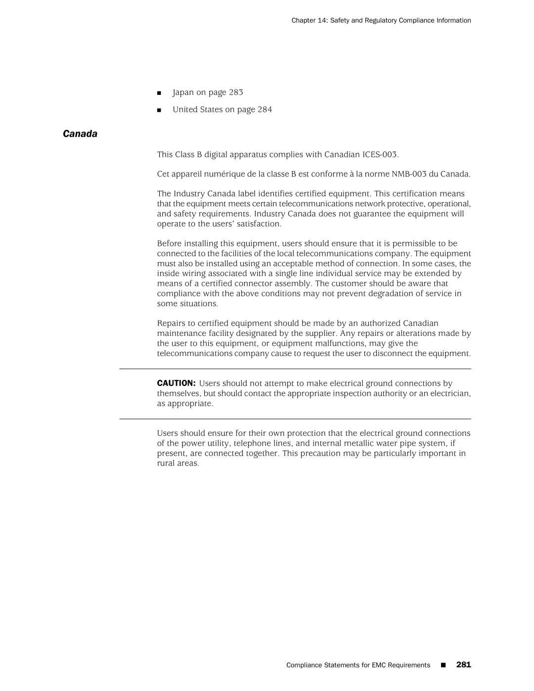 Juniper Networks J2320 manual Canada, Compliance Statements for EMC Requirements 