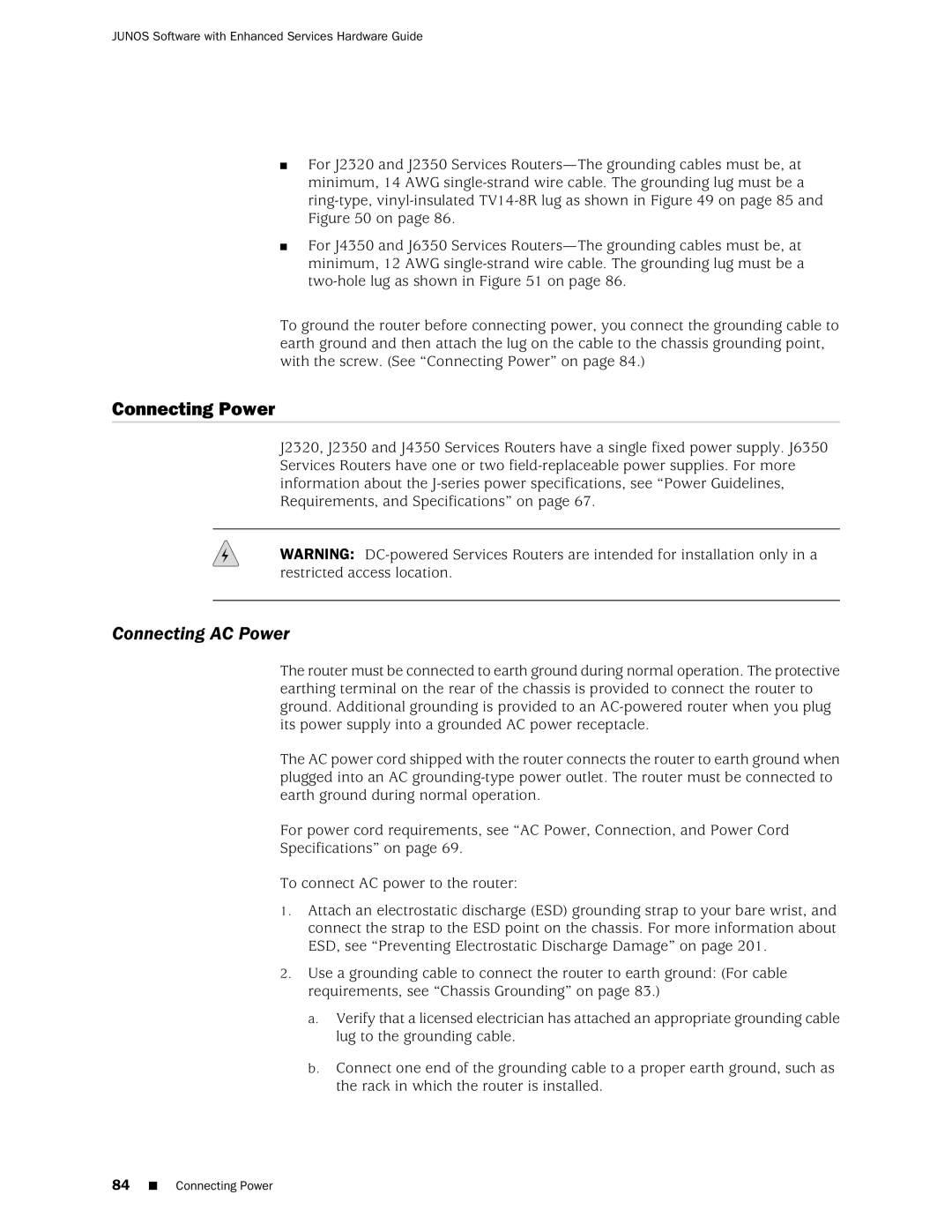 Juniper Networks J2350 manual Connecting Power, Connecting AC Power 