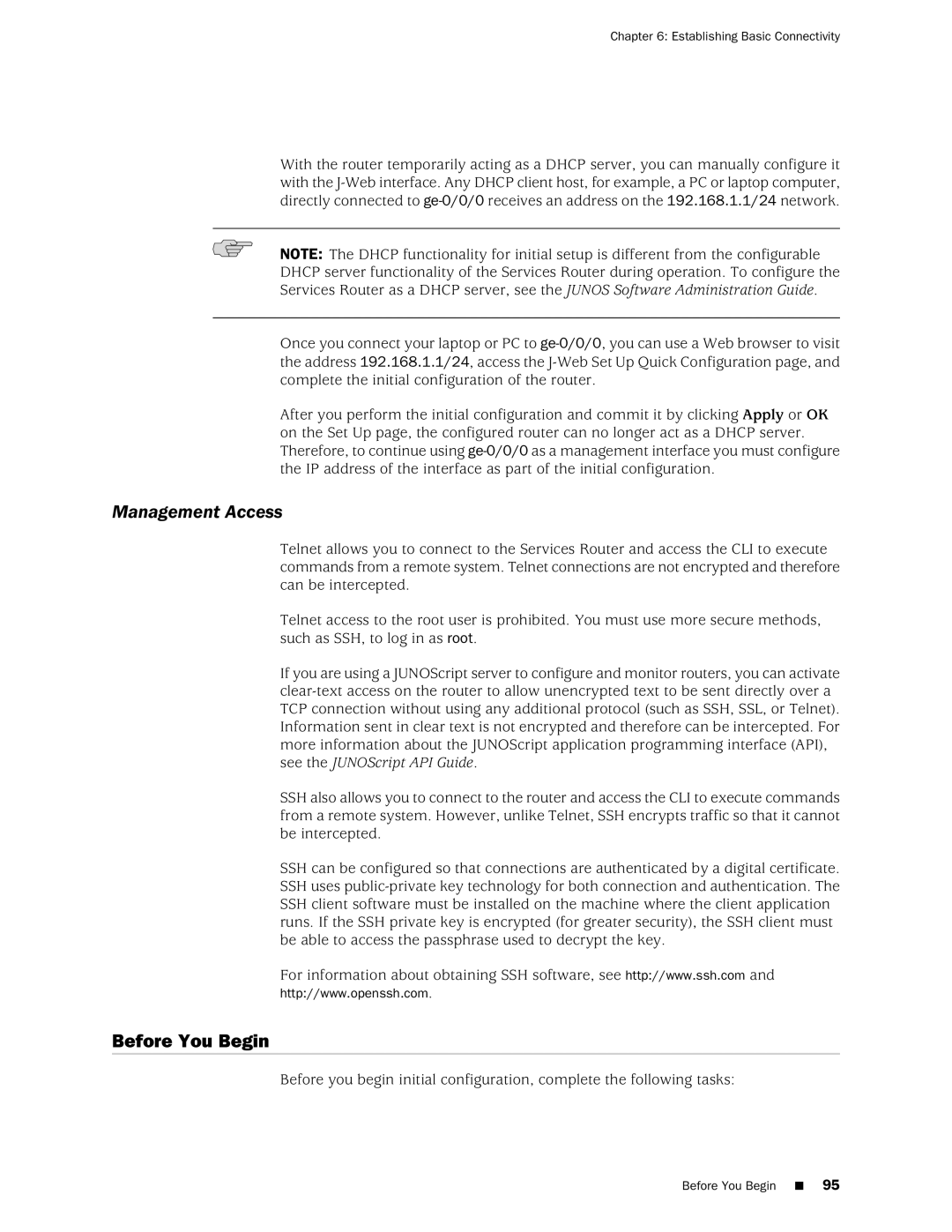 Juniper Networks J2350 manual Management Access, Before You Begin 