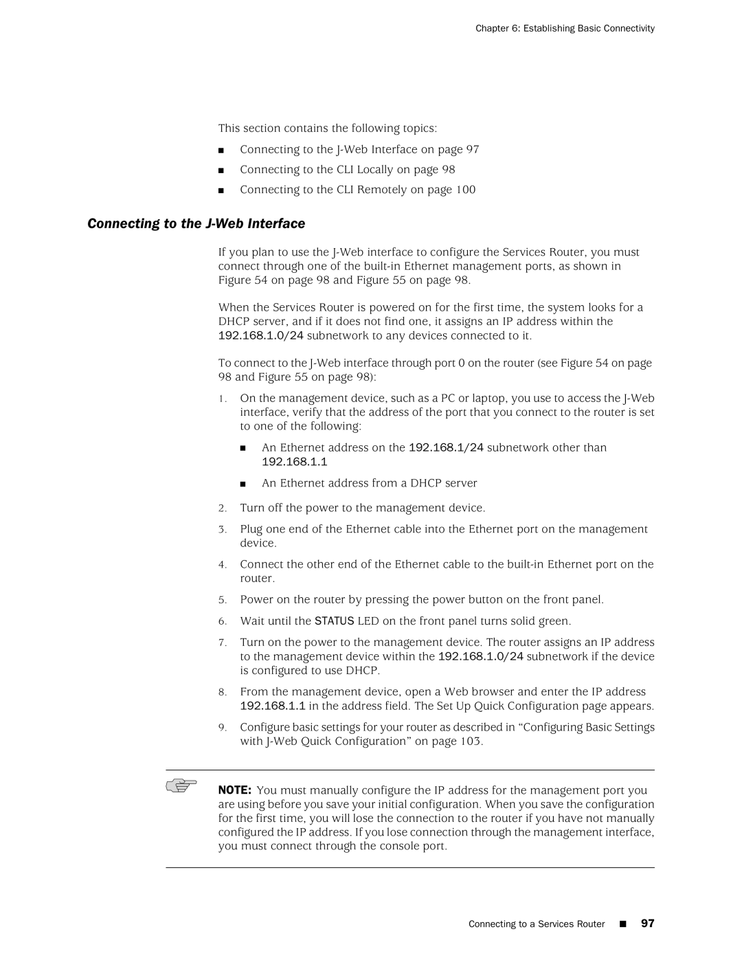 Juniper Networks J2350 manual Connecting to the J-Web Interface, 192.168.1.1 