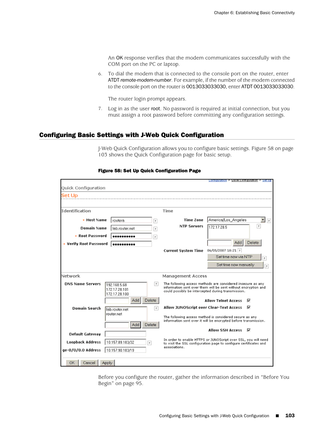 Juniper Networks J2350 manual Configuring Basic Settings with J-Web Quick Configuration 