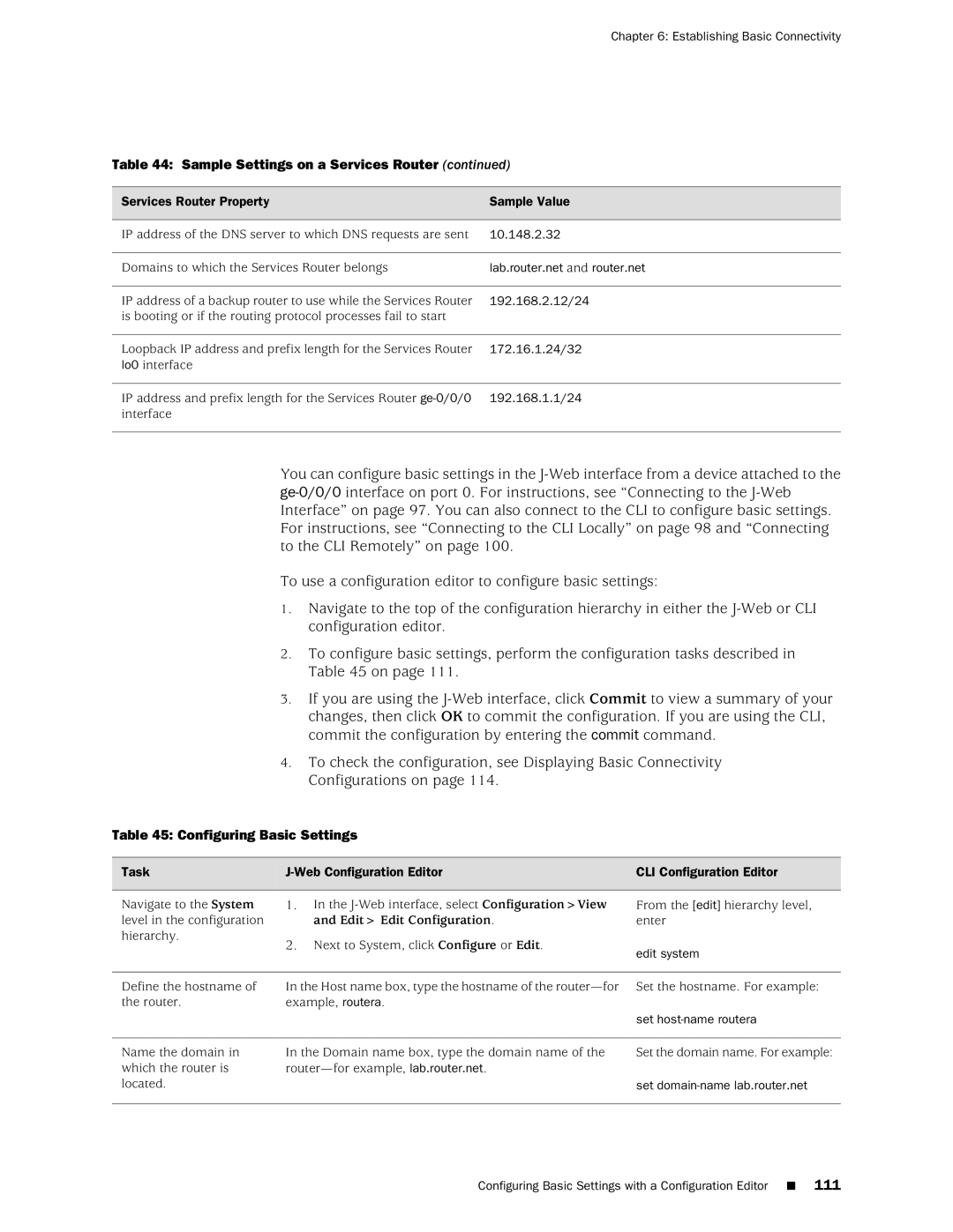 Juniper Networks J2350 manual Configuring Basic Settings 