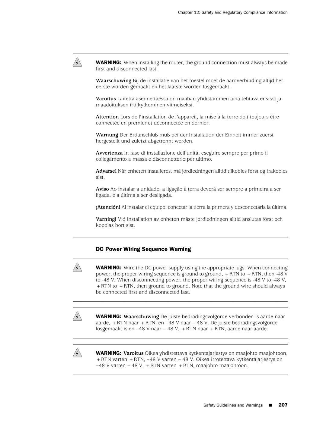 Juniper Networks J2350 manual DC Power Wiring Sequence Warning, Varten 48 V, +RTN varten +RTN, maajohto maajohtoon 