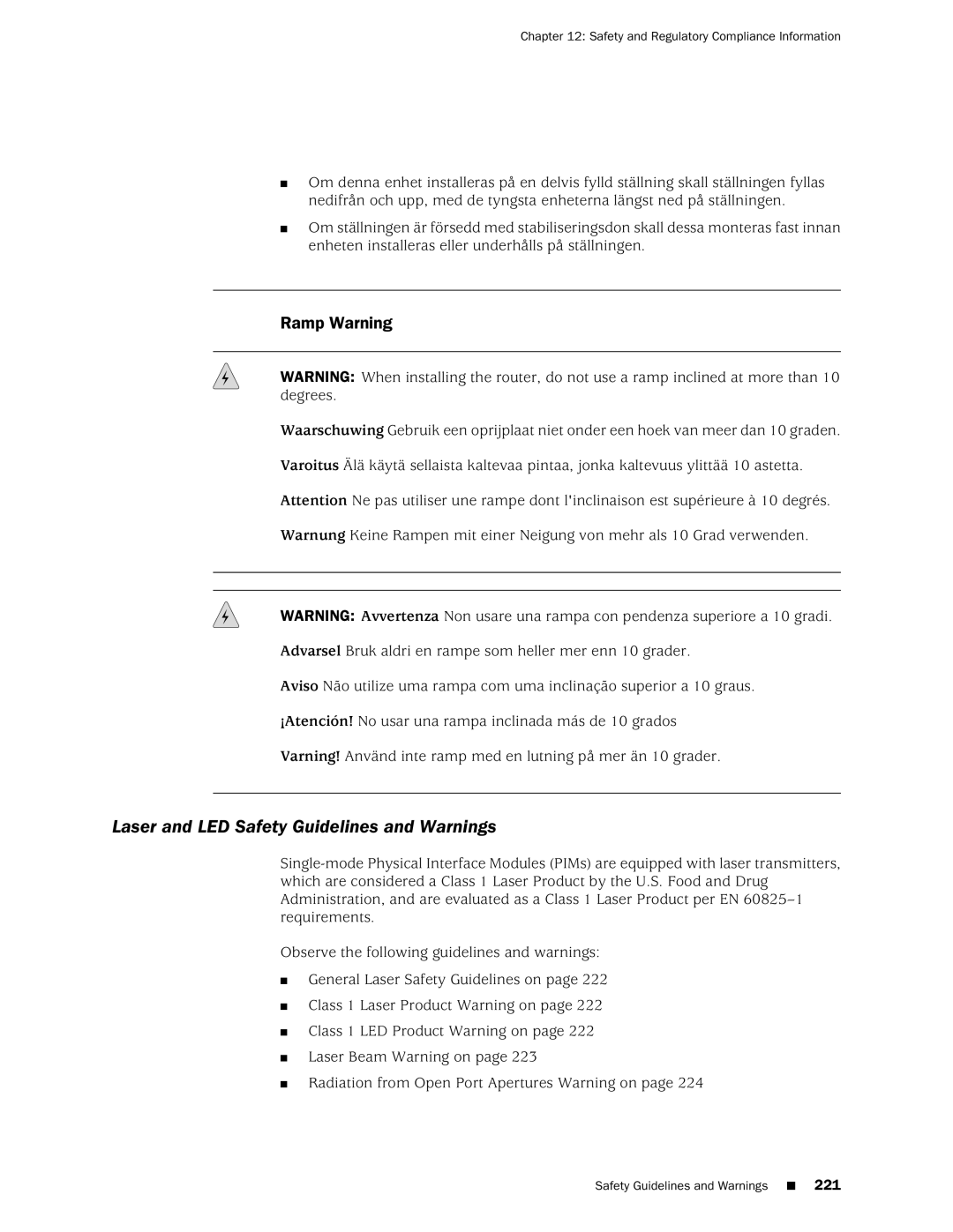 Juniper Networks J2350 manual Laser and LED Safety Guidelines and Warnings, Ramp Warning 