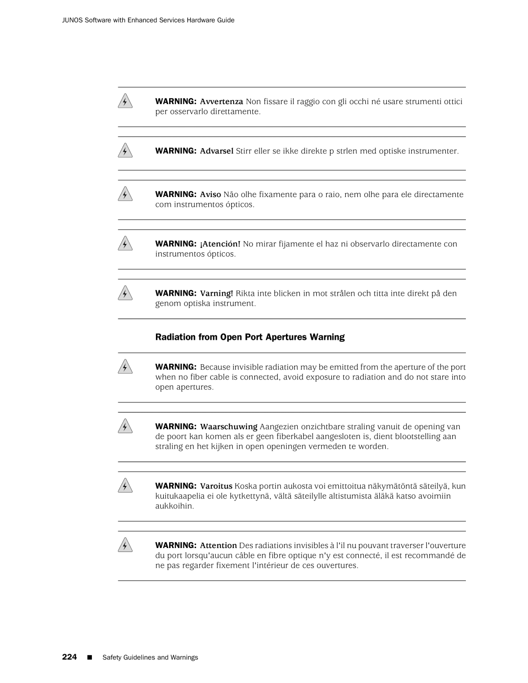 Juniper Networks J2350 manual Radiation from Open Port Apertures Warning 