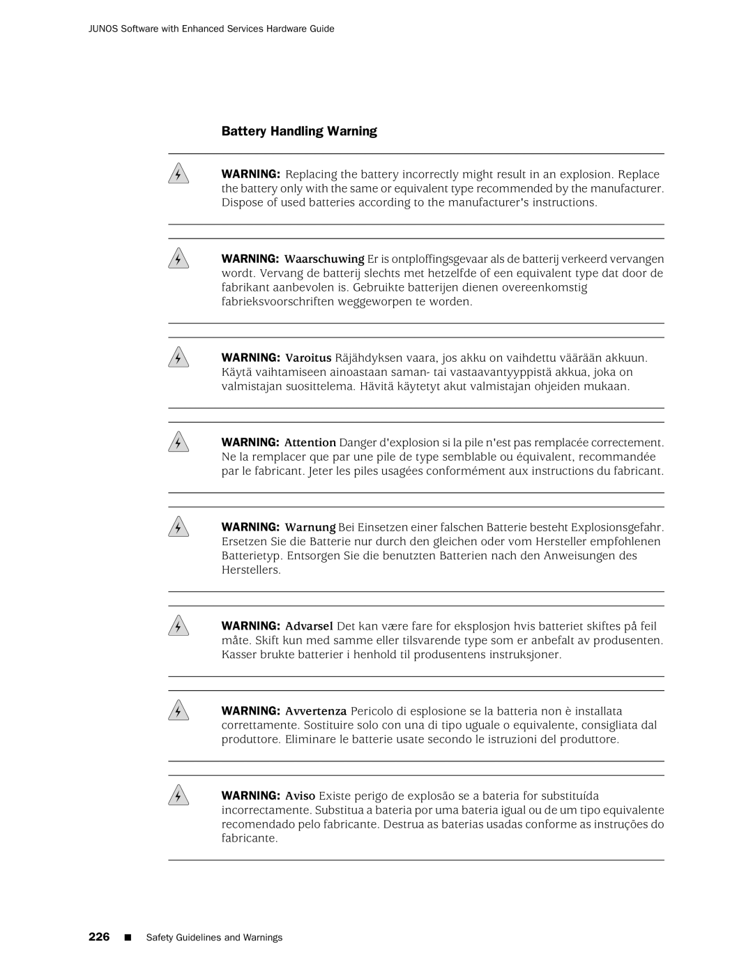 Juniper Networks J2350 manual Battery Handling Warning 