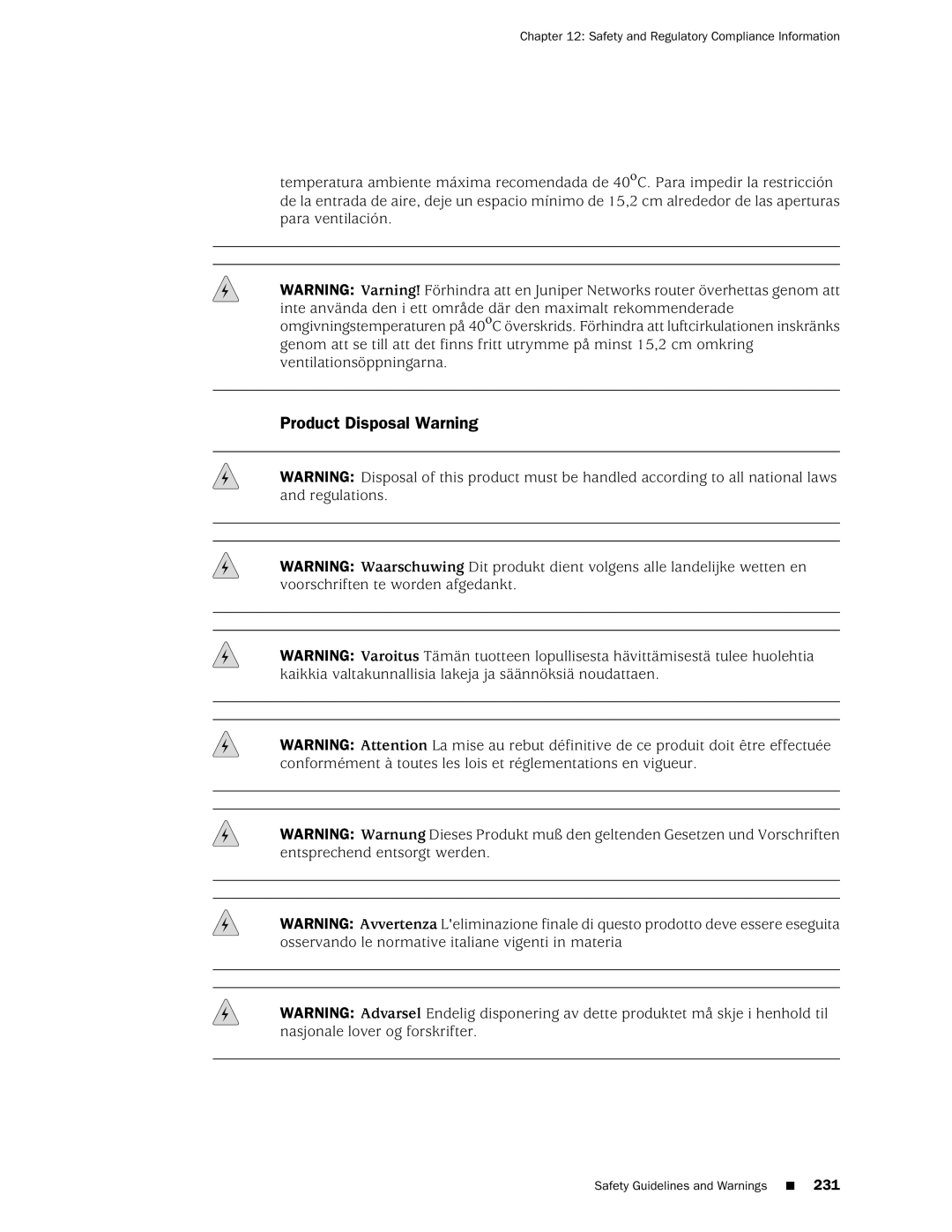 Juniper Networks J2350 manual Product Disposal Warning 