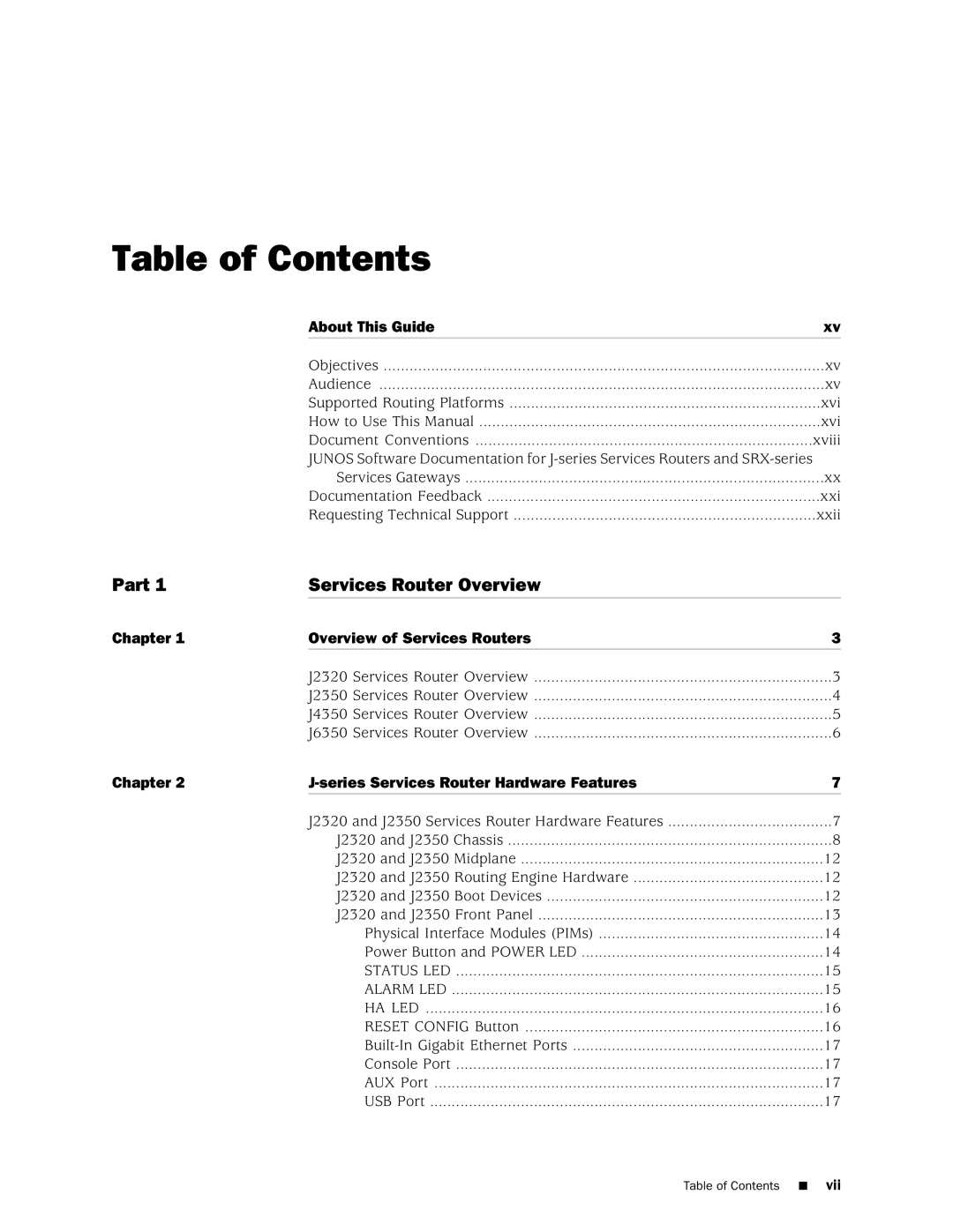 Juniper Networks J2350 manual Table of Contents 