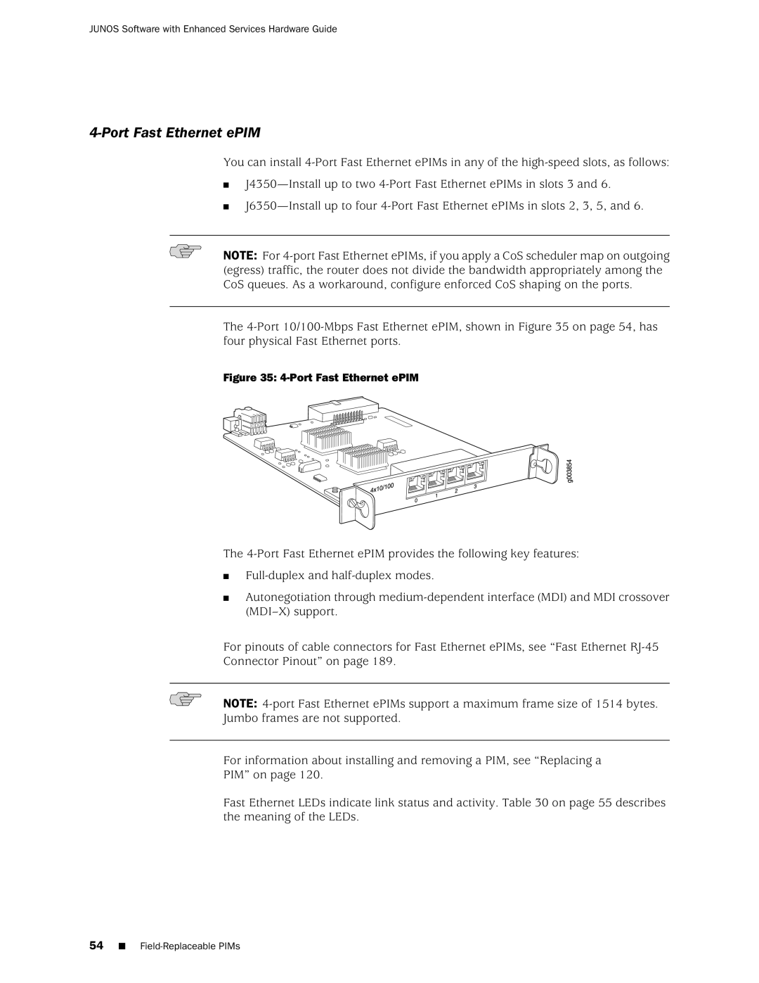 Juniper Networks J2350 manual Port Fast Ethernet ePIM 