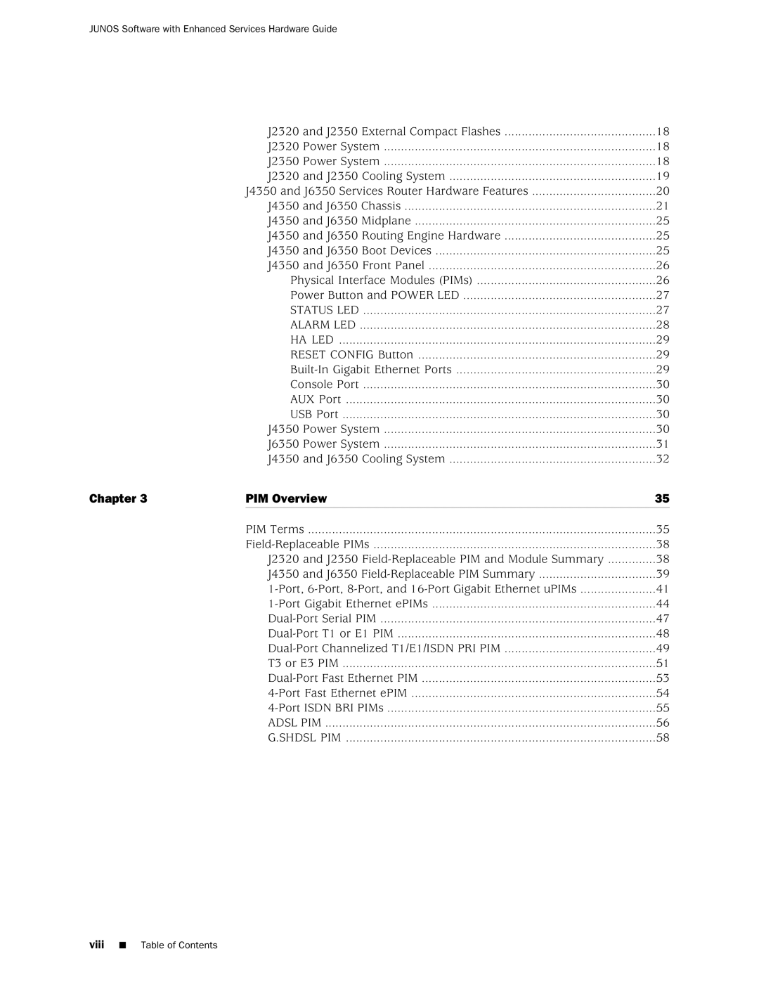 Juniper Networks J2350 manual Chapter PIM Overview, Viii Table of Contents 