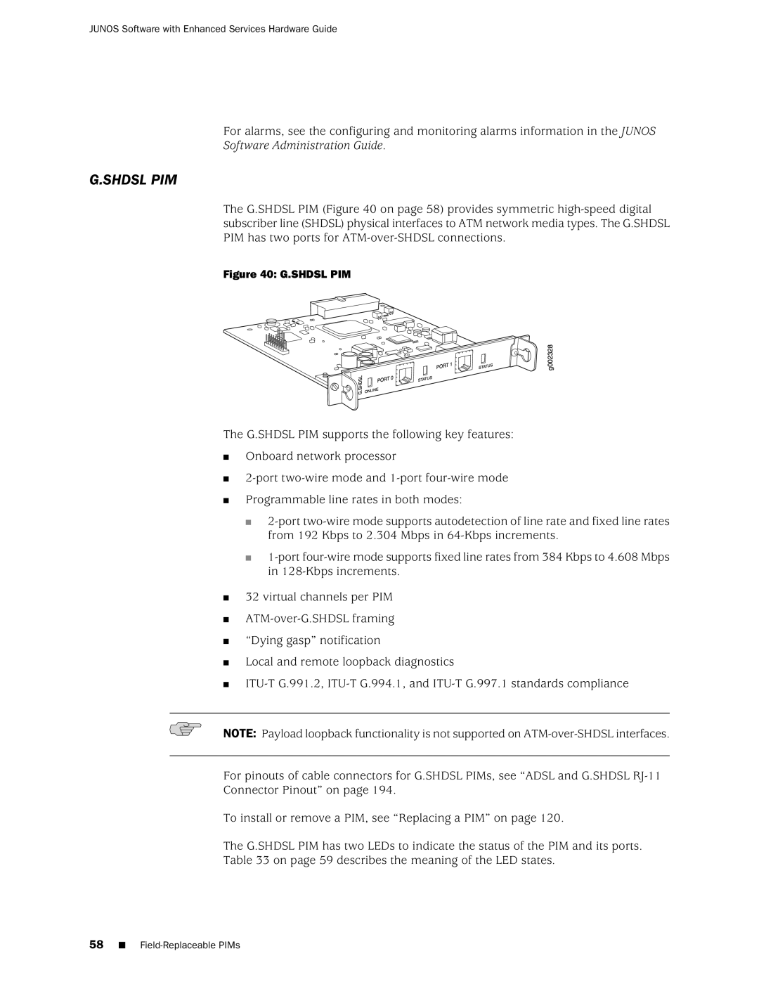 Juniper Networks J2350 manual Shdsl PIM 