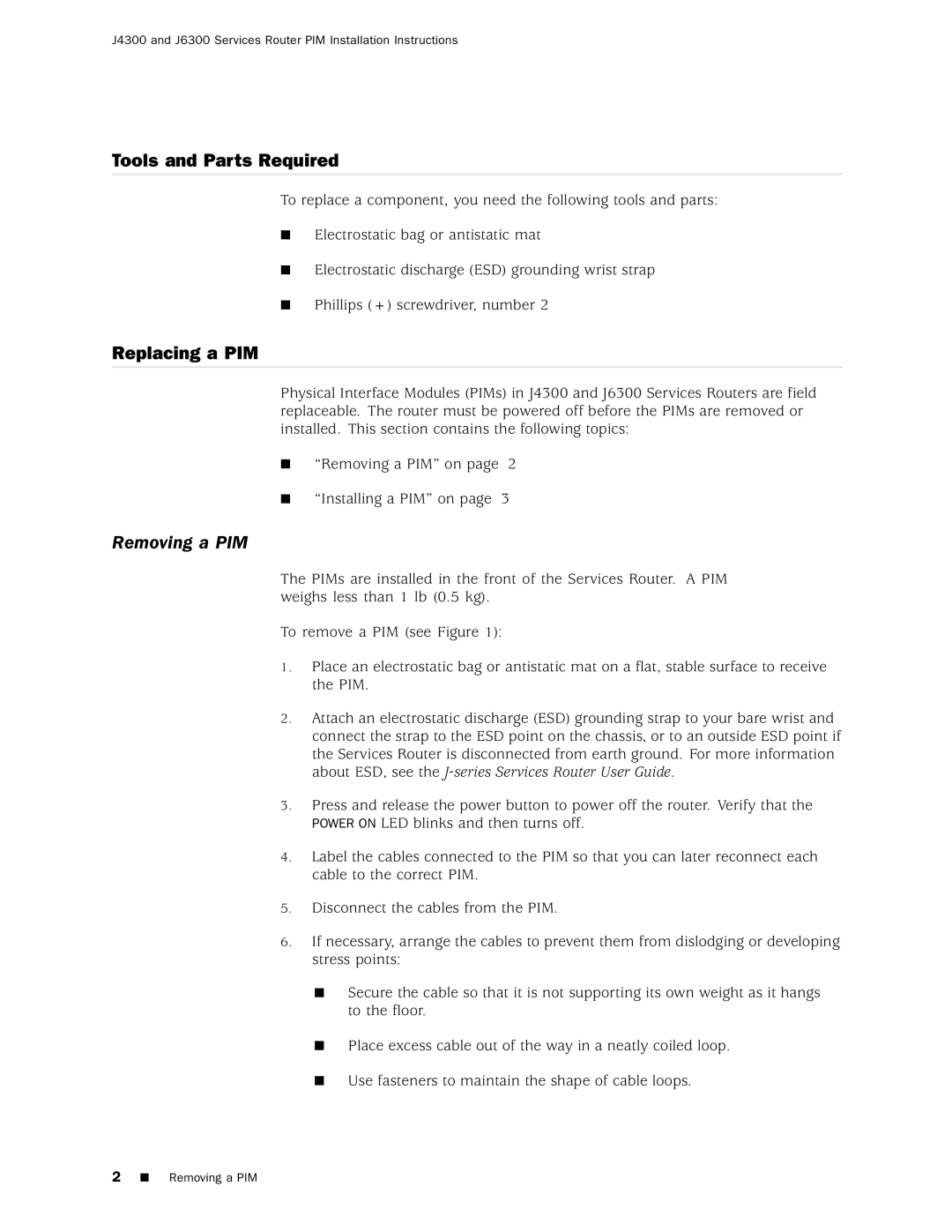 Juniper Networks J4300, J6300 installation instructions Tools and Parts Required, Replacing a PIM, Removing a PIM 