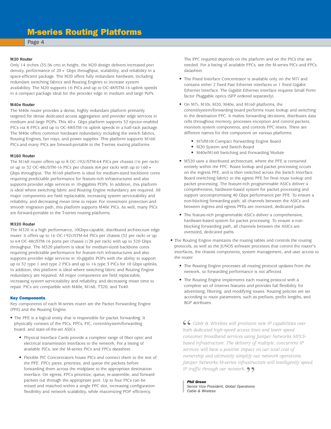 Juniper Networks M-Series manual M20 Router, Key Components 