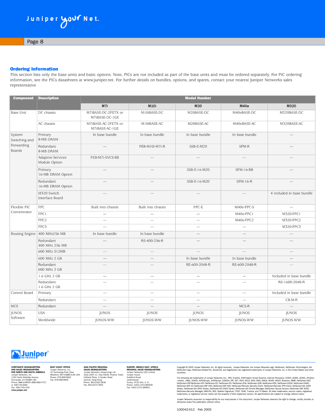 Juniper Networks M-Series manual Ordering Information 