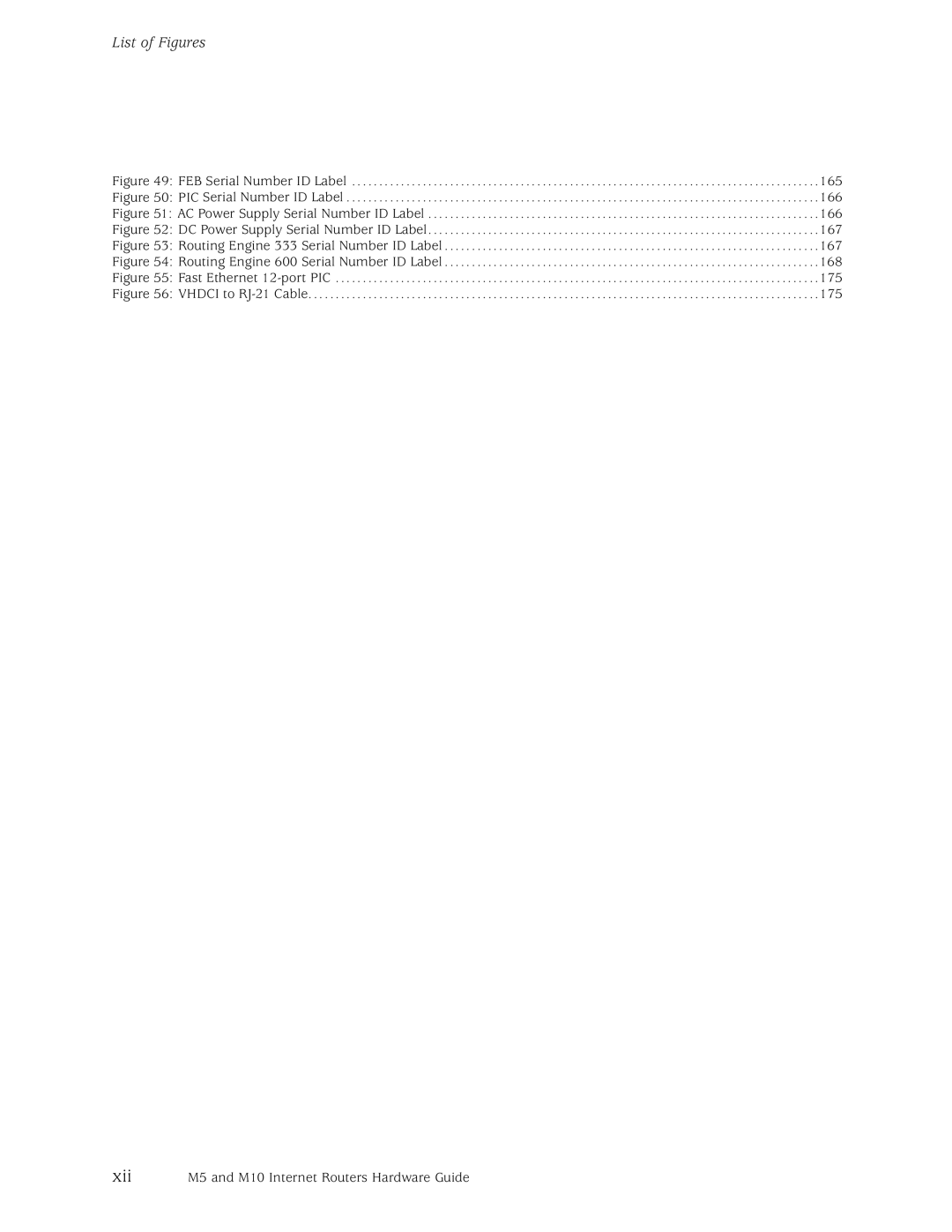 Juniper Networks M10, M5 manual List of Figures, FEB Serial Number ID Label 